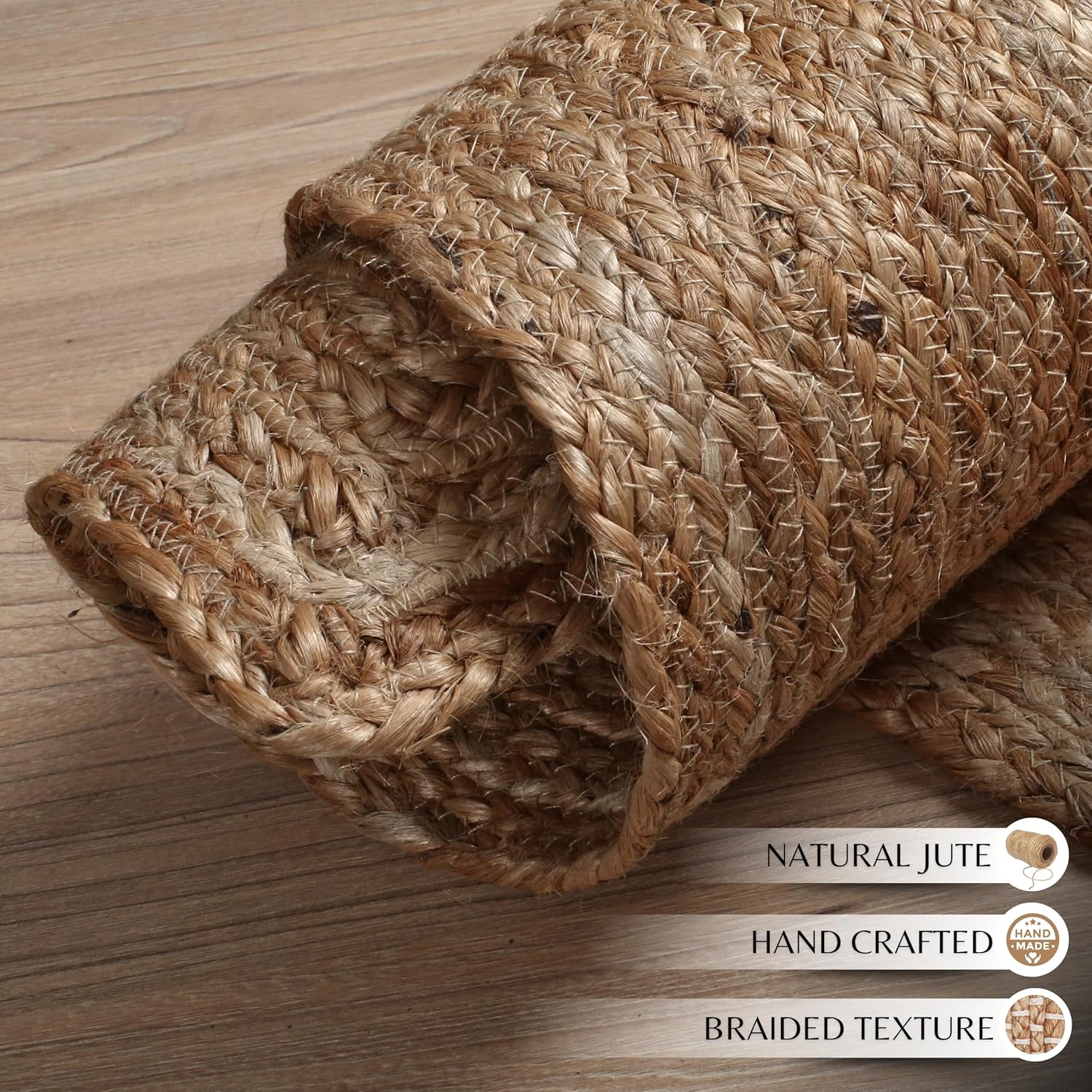 Ramanta Home Hand Woven Jute Braided Rug 2'x3' - Natural, Boho Reversible Floor Carpet for Living Room, Farmhouse Accent Rugs for Kitchen, Nursery, Kids Room, Bedroom, Patio - 24X36 Inch
