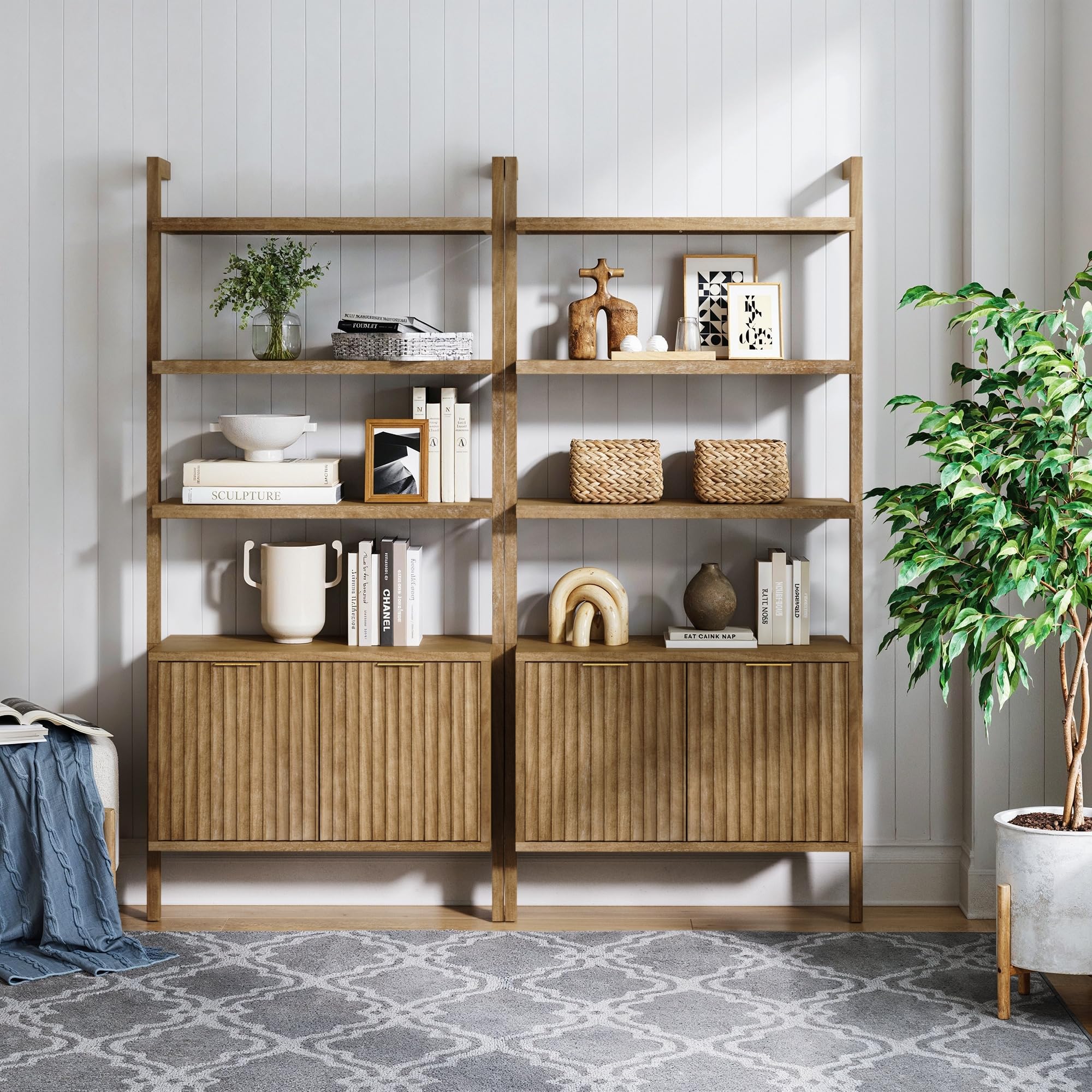 Nathan James Beacon Bohemian 5 Tier Bookshelf, Wall Mounted Bookcase, Solid Wood Bookshelf in Warm Pine