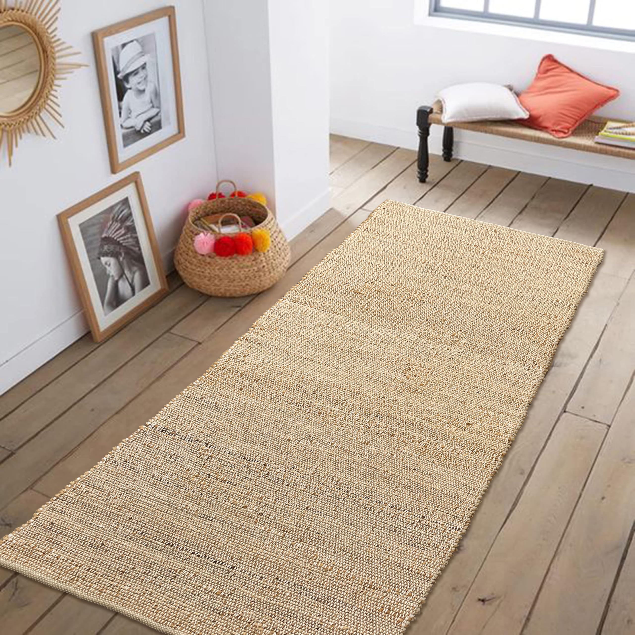 Chardin home 5x7 Jute Cotton Hand Woven Area Rug, Natural Jute Braided Boho Farmhouse Rug, Rustic Vintage Reversible Natural Fiber Rug for Living Room, Bedroom, Dining Room, Office, or Entryway.