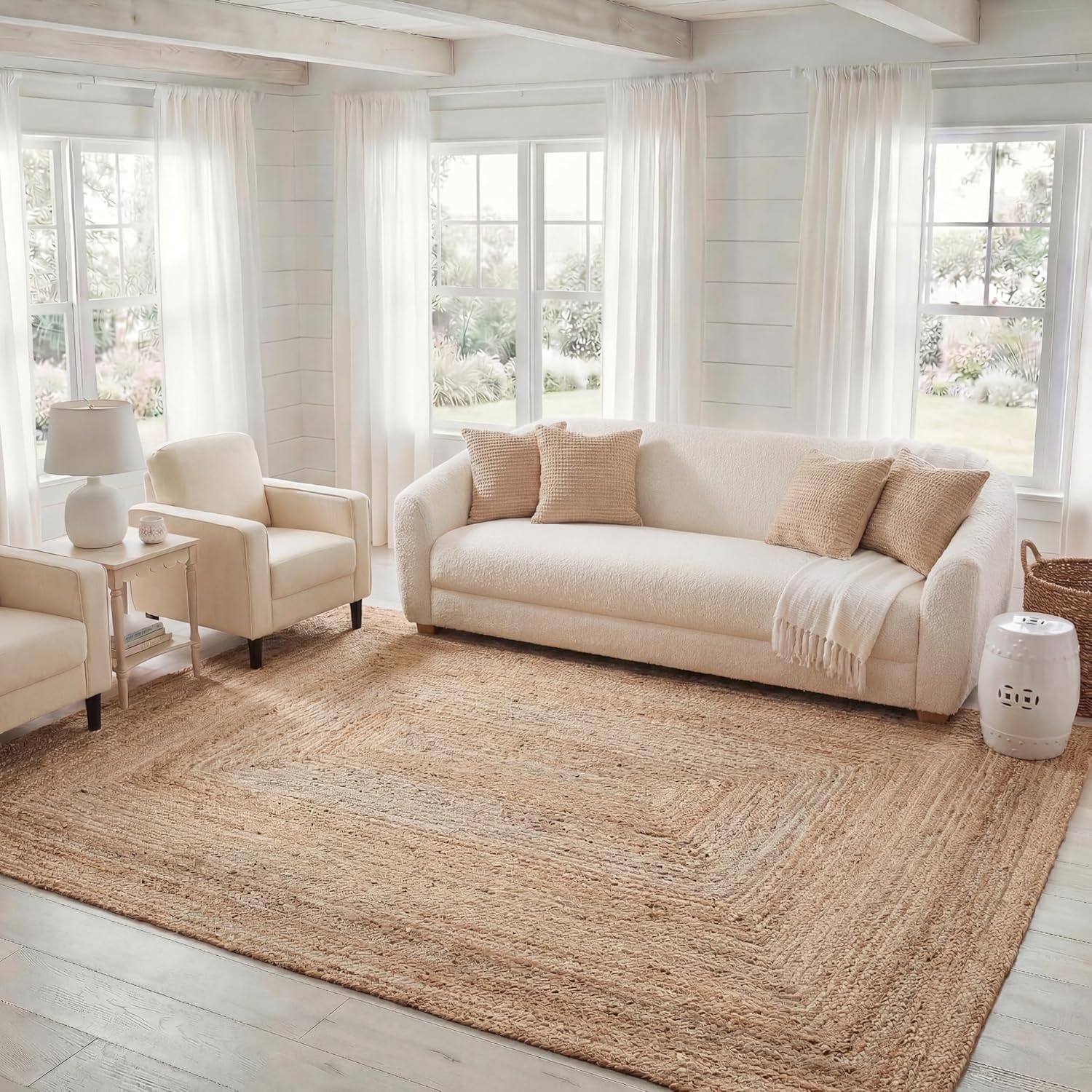 SAFAVIEH Area Rug 8x10 - Cape Cod Collection - Large - Natural Brown, Handmade Braided Flat Weave Jute (CAP252A)