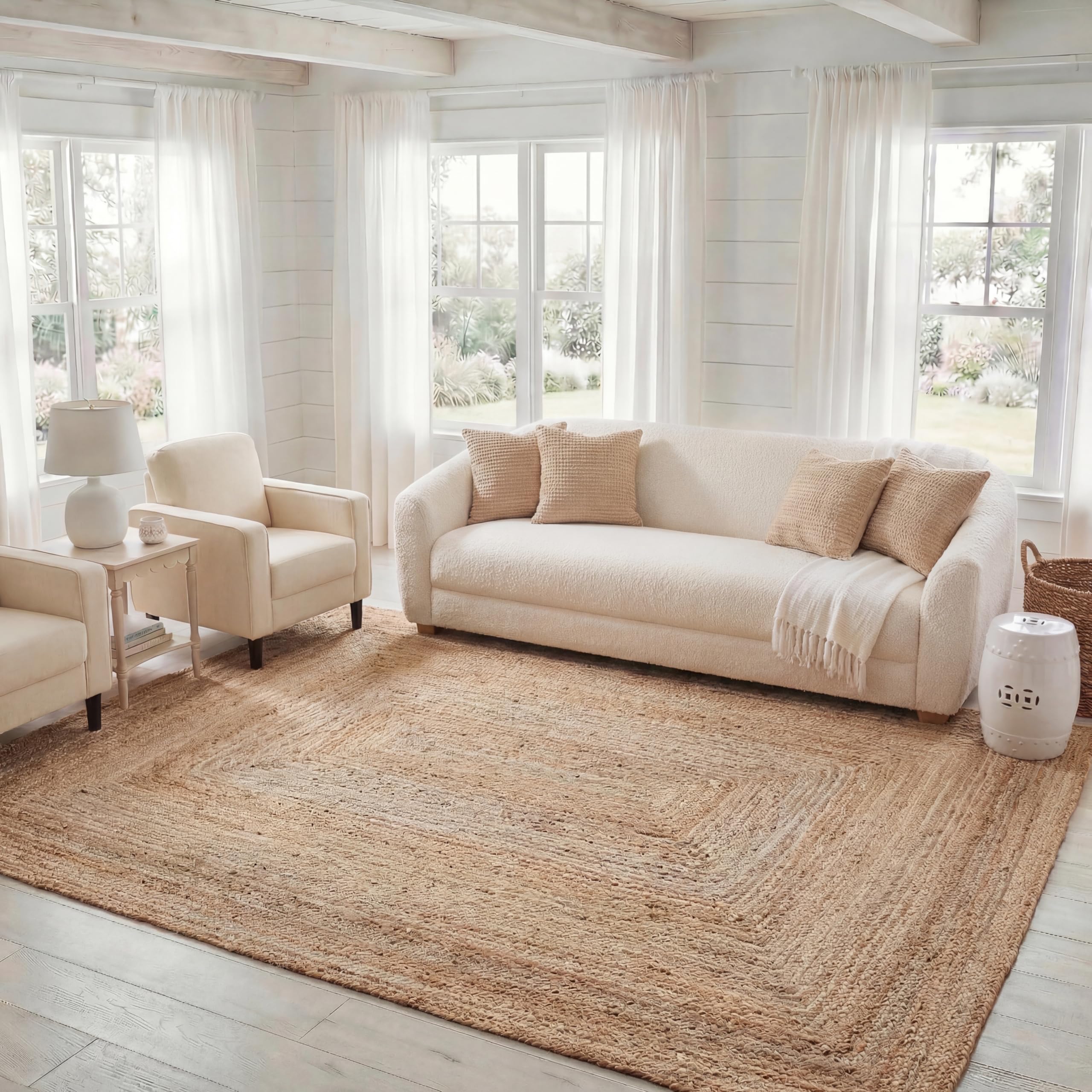 SAFAVIEH Area Rug 6x9 - Cape Cod Collection - Natural Brown, Handmade Braided Flat Weave Jute (CAP252A)