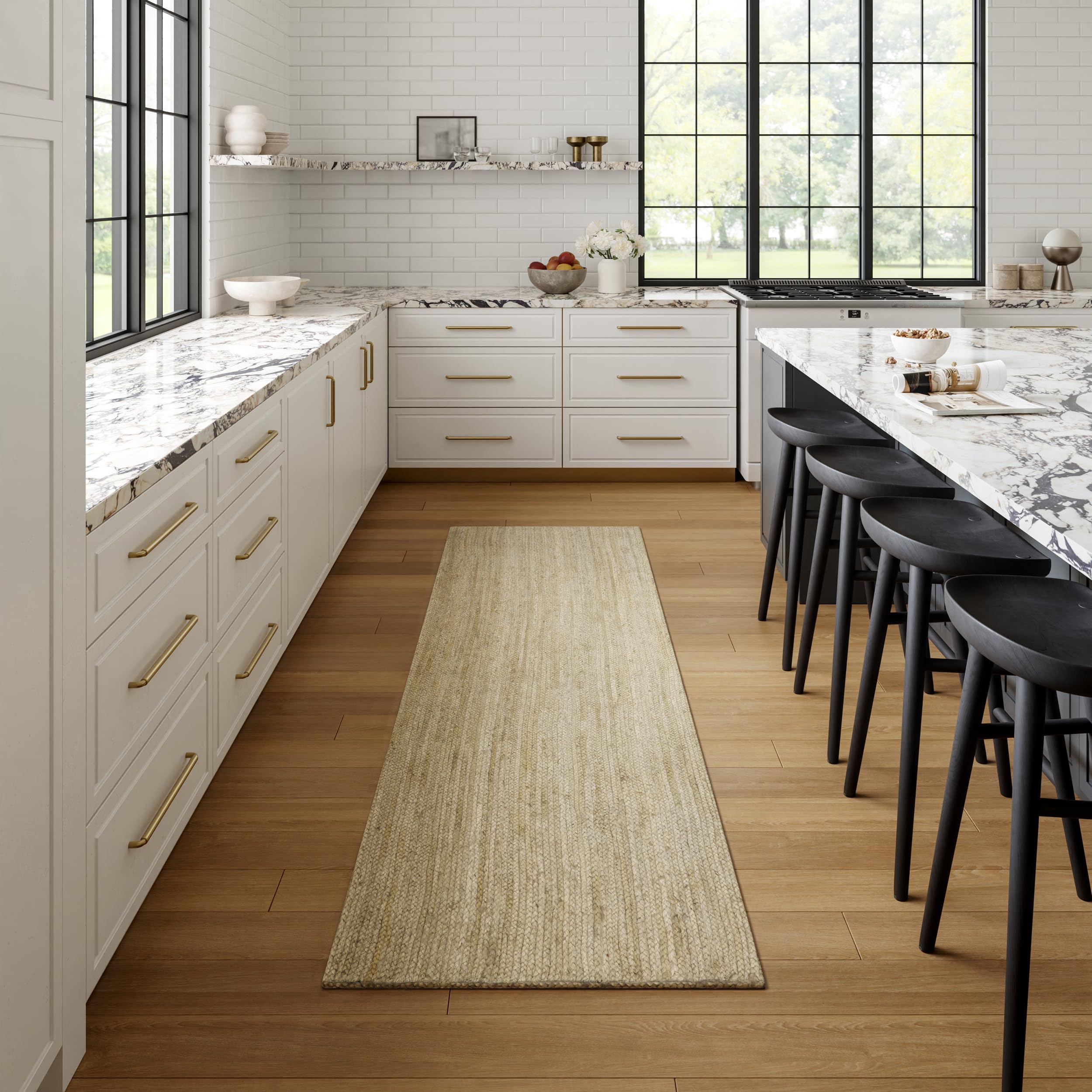 nuLOOM 6x9 Rigo Jute Hand Woven Area Rug, Natural, Solid Farmhouse Design, Natural Fiber, For Bedroom, Living Room, Dining Room, Hallway, Office, Kitchen, Entryway
