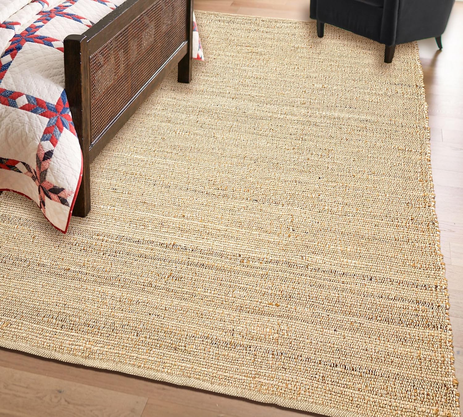 Chardin home 5x7 Jute Cotton Hand Woven Area Rug, Natural Jute Braided Boho Farmhouse Rug, Rustic Vintage Reversible Natural Fiber Rug for Living Room, Bedroom, Dining Room, Office, or Entryway.