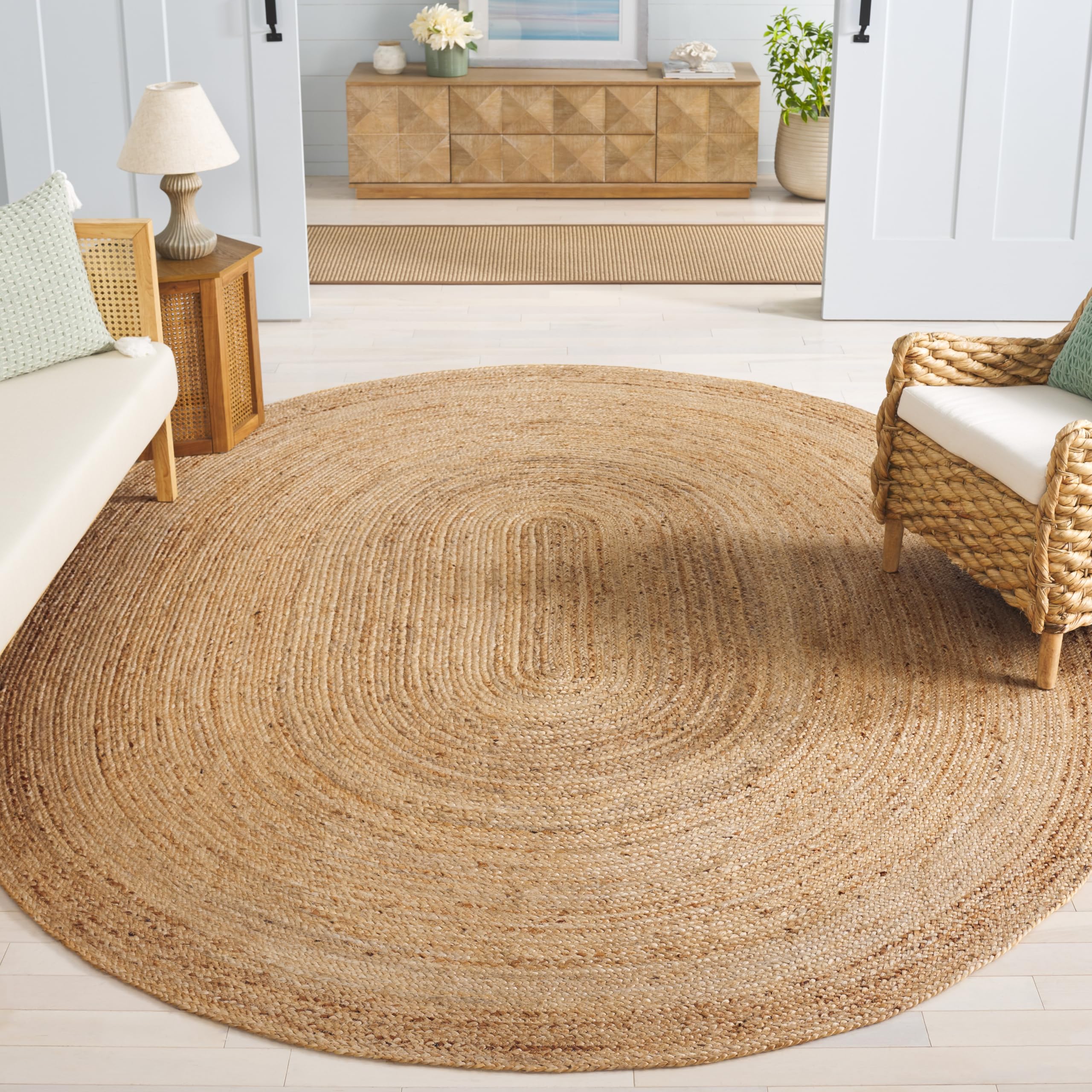SAFAVIEH Area Rug 6x9 - Cape Cod Collection - Natural Brown, Handmade Braided Flat Weave Jute (CAP252A)