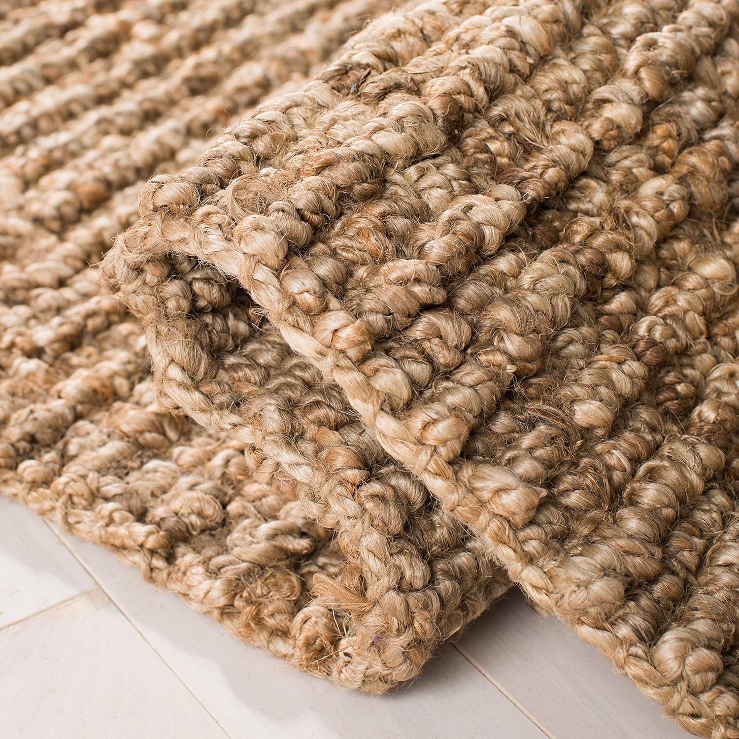 SAFAVIEH Area Rug 9x12 - Natural Fiber Collection - Large - Natural Brown, Handmade Jute, Farmhouse Style, Chunky Textured Thick Pile (NF447A)