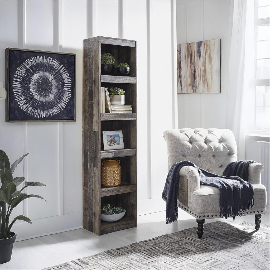 Signature Design by Ashley Derekson Rustic Pine Grain Finished Pier with 3 Adjustable Shelves, Multi Dark Gray