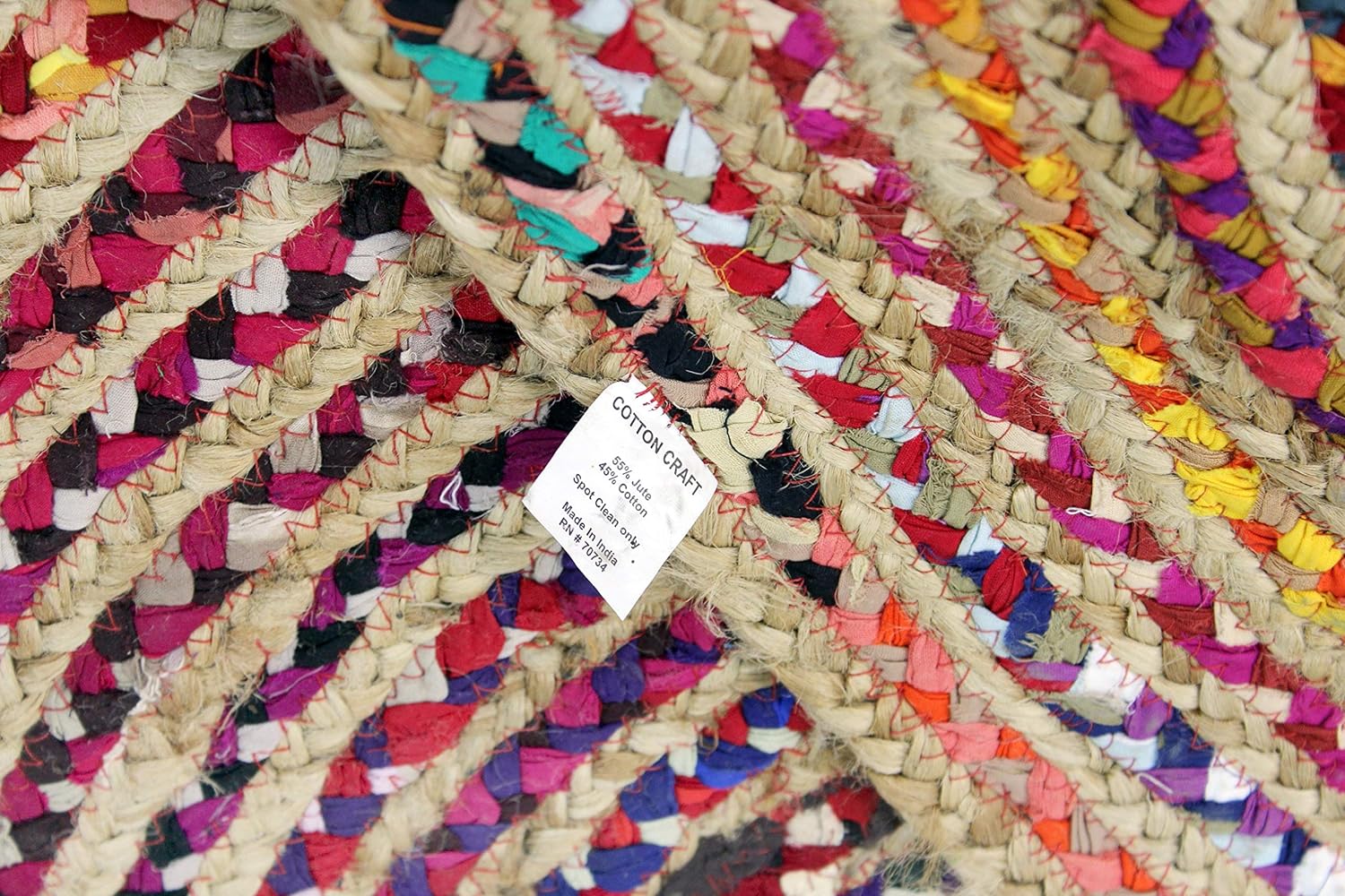 COTTON CRAFT Jute Chindi Braid Rag Rug - Boho Farmhouse Rustic Area Accent Throw Rug - Handwoven Reversible Natural Recycled Cotton - Living Room Den Study Home Décor Gift - 4 Feet Round - Multi Color