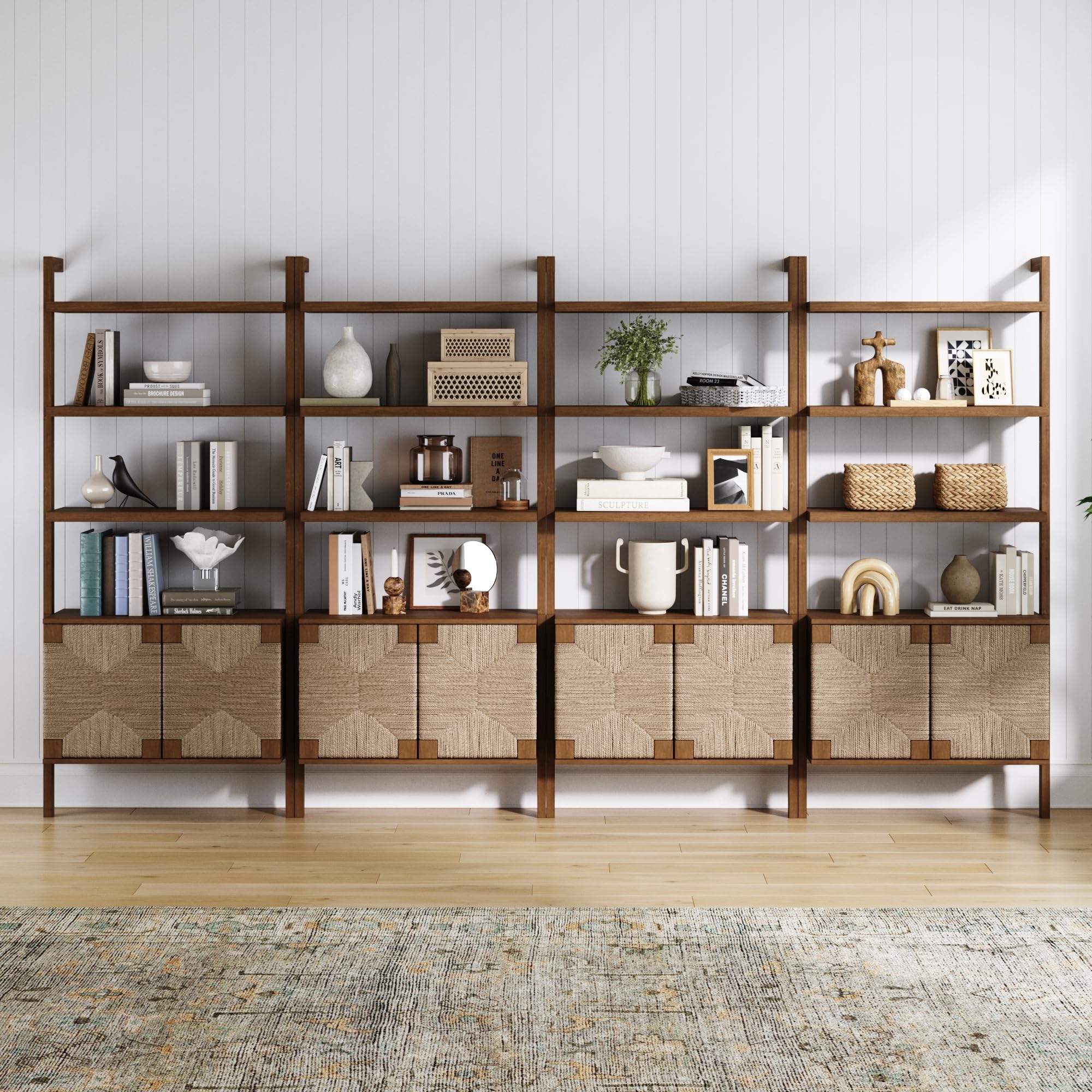 Nathan James Beacon Bohemian 5 Tier Bookshelf, Wall Mounted Bookcase, Solid Wood Bookshelf in Warm Pine