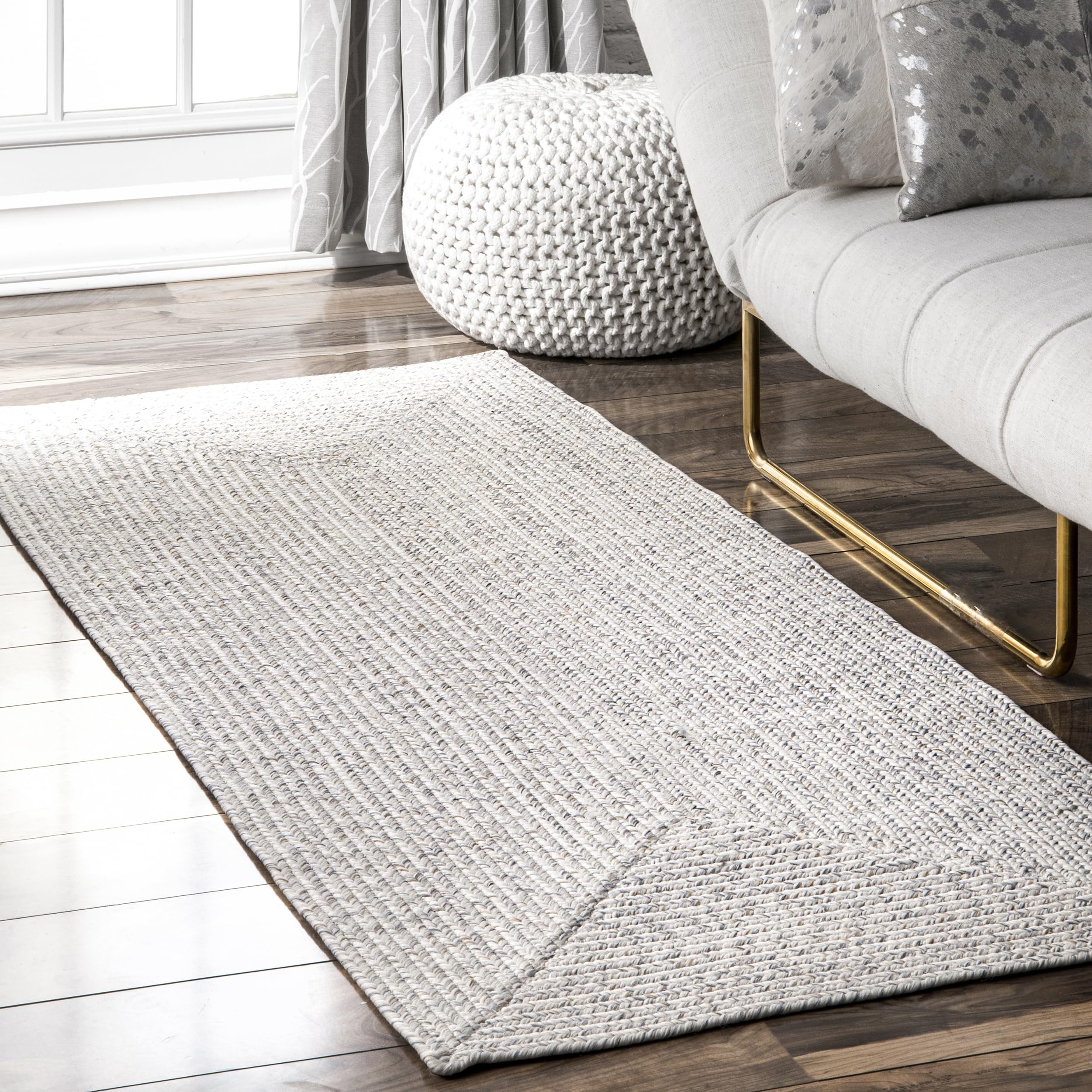 nuLOOM 5' x 8' Solid Hand Braided Indoor/Outdoor Area Rug, Pet-Friendly, High Traffic, Weather Resistant, for Patio, Balcony, Bedroom, Living Room, Dining Room, Wynn Tan