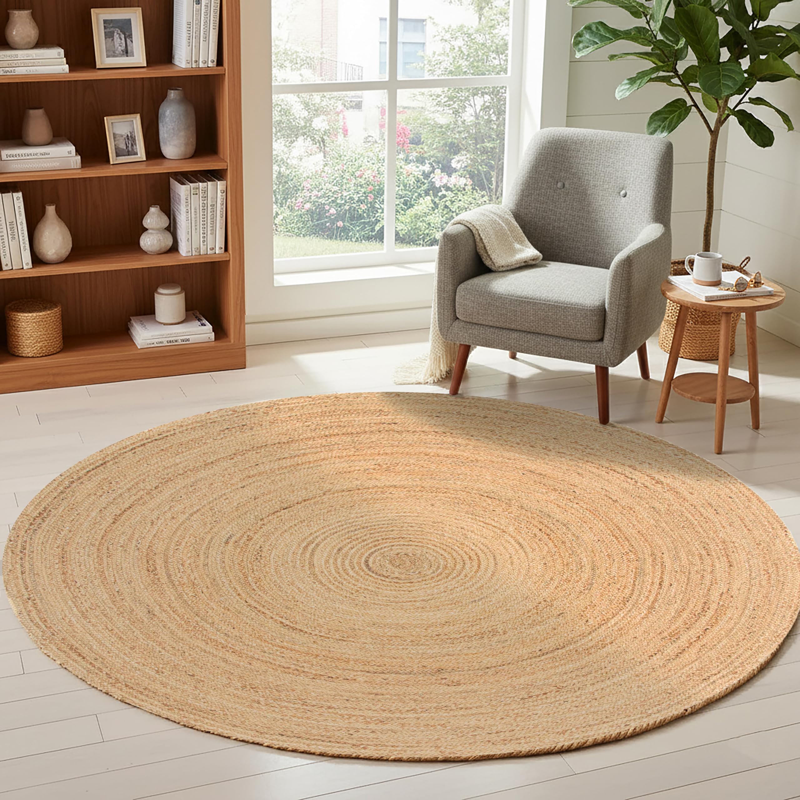 Ramanta Home Hand Woven Jute Braided Rug 2'x3' - Natural, Boho Reversible Floor Carpet for Living Room, Farmhouse Accent Rugs for Kitchen, Nursery, Kids Room, Bedroom, Patio - 24X36 Inch