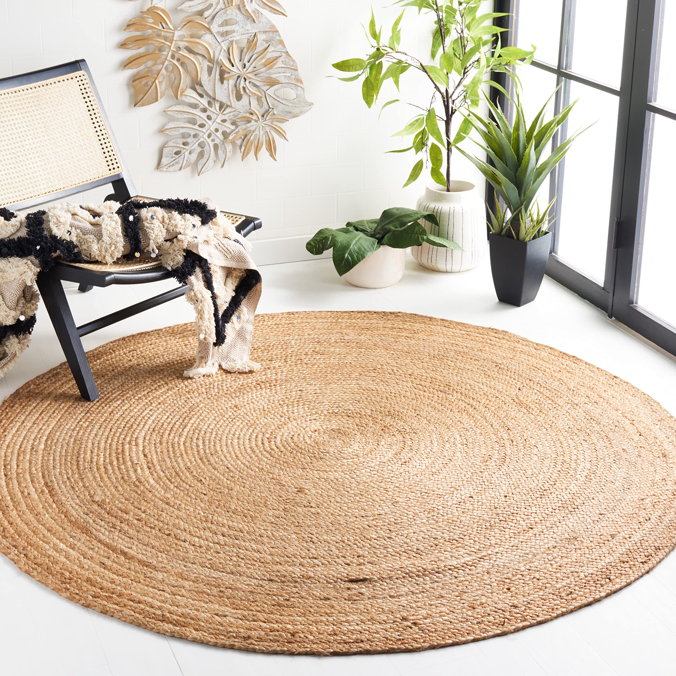 SAFAVIEH Area Rug 6x9 - Cape Cod Collection - Natural Brown, Handmade Braided Flat Weave Jute (CAP252A)