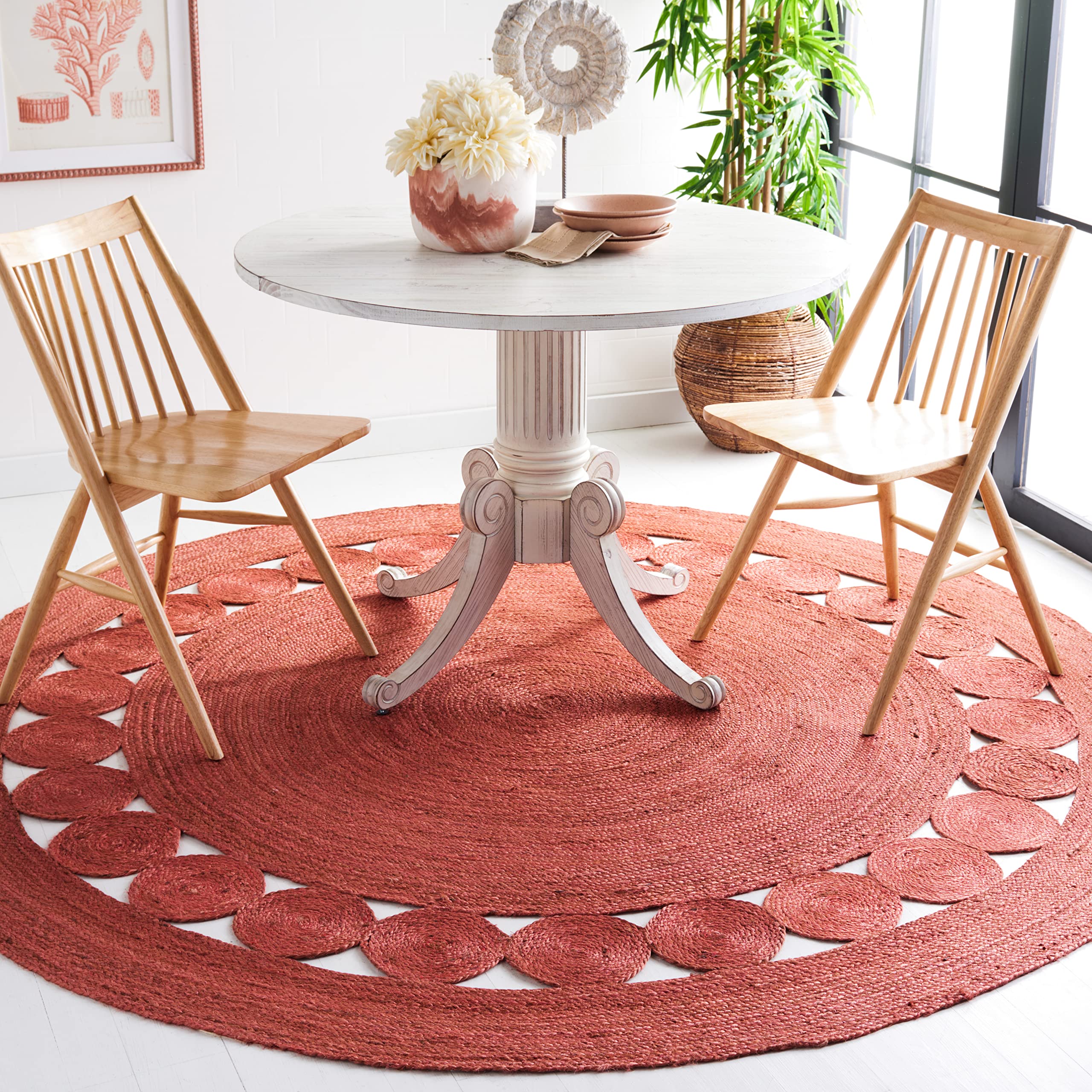 SAFAVIEH Area Rug 4' Round - Natural Fiber Collection - Natural Brown, Handmade Jute, Boho Farmhouse Braided Design (NF364A)
