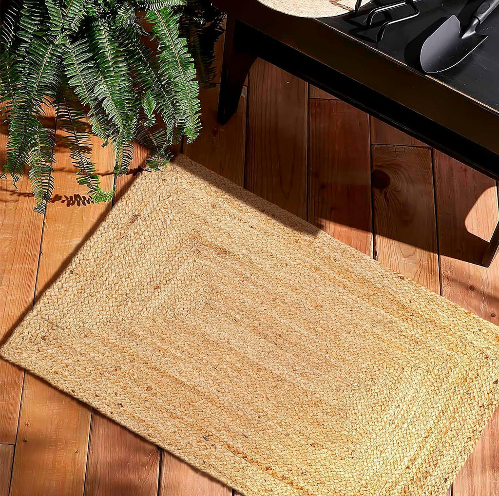FRELISH DECOR Handwoven Jute Area Rug - 2x3 feet - Natural Yarn - Rustic Vintage Beige Braided Reversible Rug - Eco Friendly Rugs for Bedroom - Kitchen - Living Room - Farmhouse (2'x3')