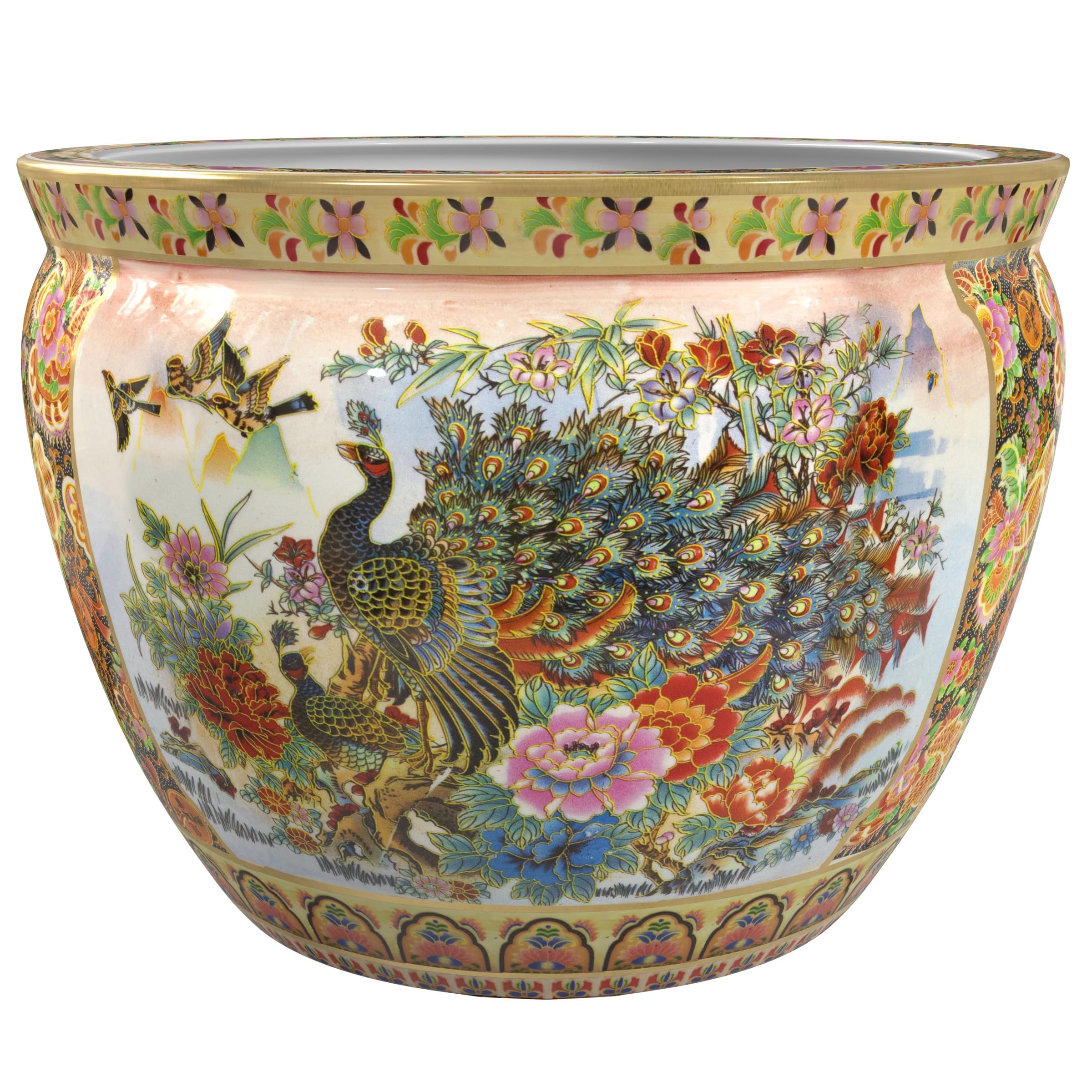 Red Lantern 14" Floral Blue & White Porcelain Fishbowl Planter or Cachepot for Indoor/Outdoor Use in Garden Entryway Living Room Boho Eclectic Modern Contemporary Classic Traditional Style Decor