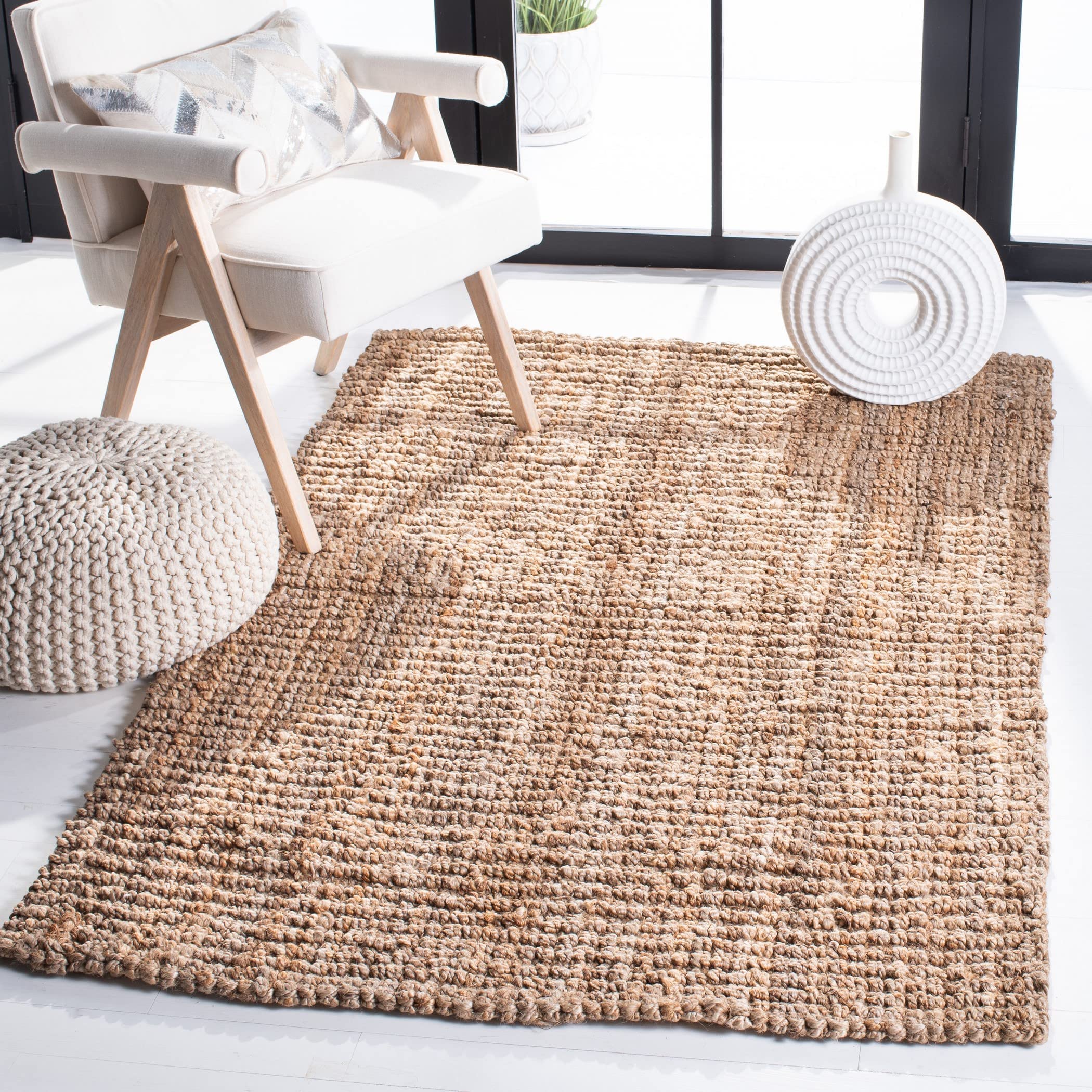SAFAVIEH Area Rug 9x12 - Natural Fiber Collection - Large - Natural Brown, Handmade Jute, Farmhouse Style, Chunky Textured Thick Pile (NF447A)