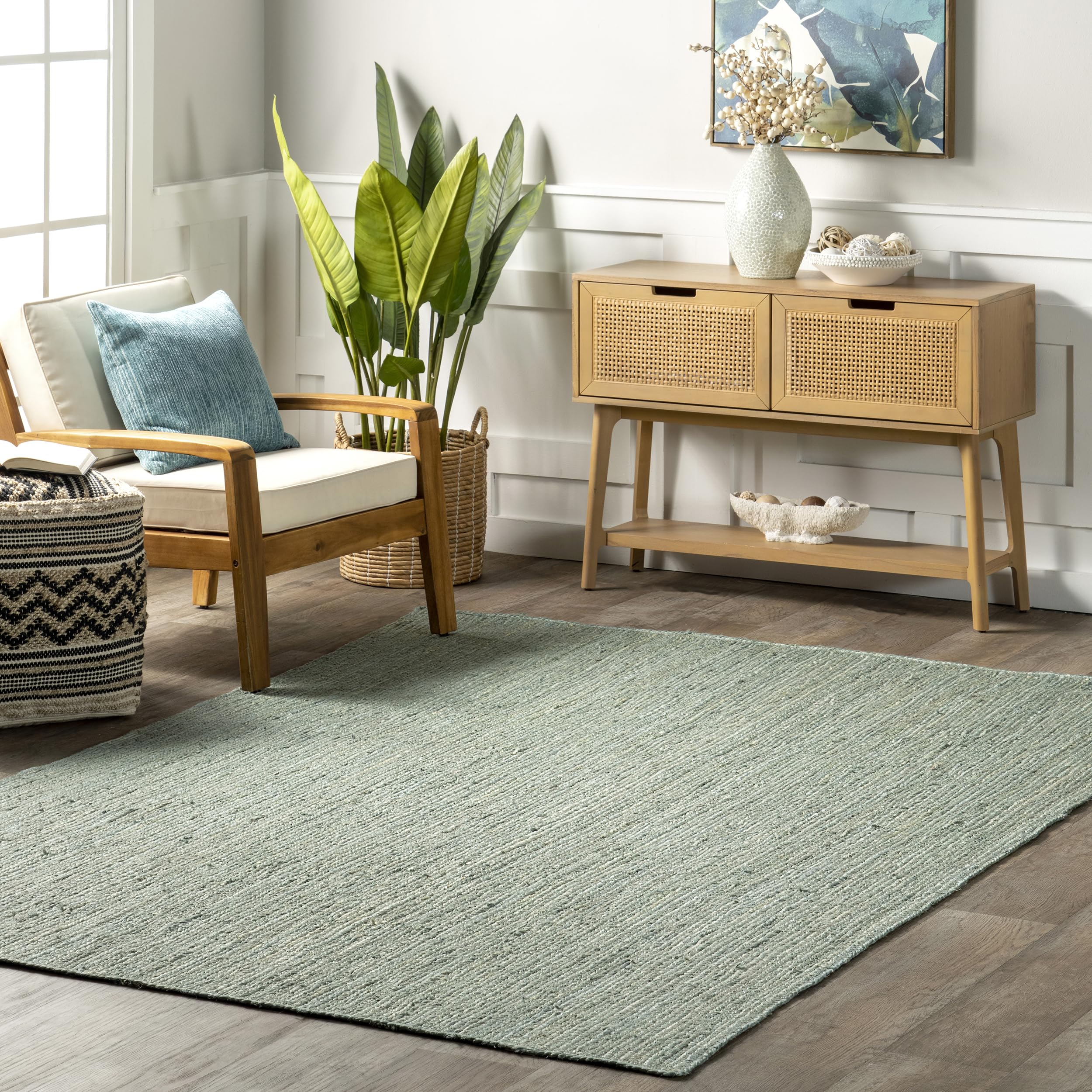 nuLOOM 6x9 Rigo Jute Hand Woven Area Rug, Natural, Solid Farmhouse Design, Natural Fiber, For Bedroom, Living Room, Dining Room, Hallway, Office, Kitchen, Entryway