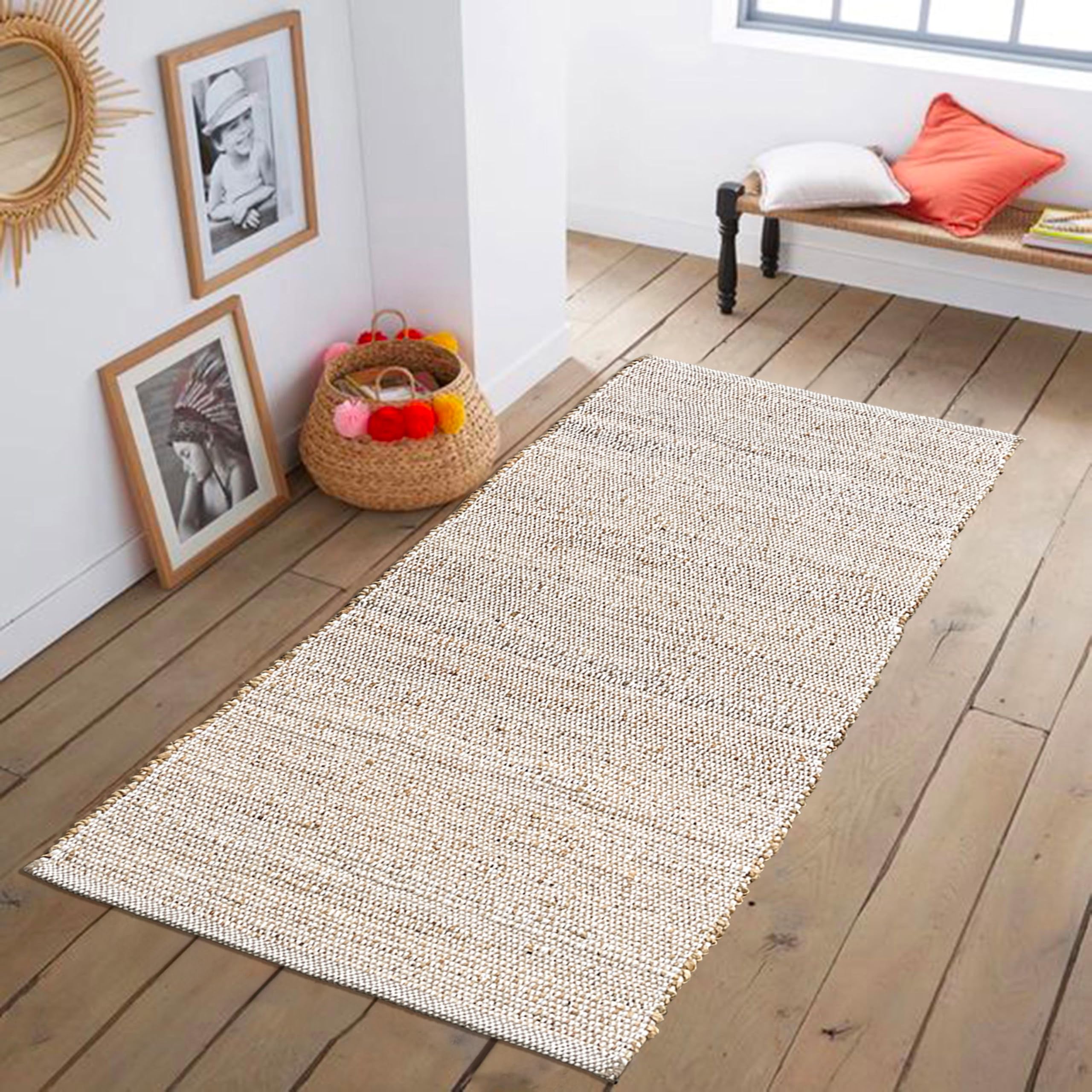 Chardin home 5x7 Jute Cotton Hand Woven Area Rug, Natural Jute Braided Boho Farmhouse Rug, Rustic Vintage Reversible Natural Fiber Rug for Living Room, Bedroom, Dining Room, Office, or Entryway.