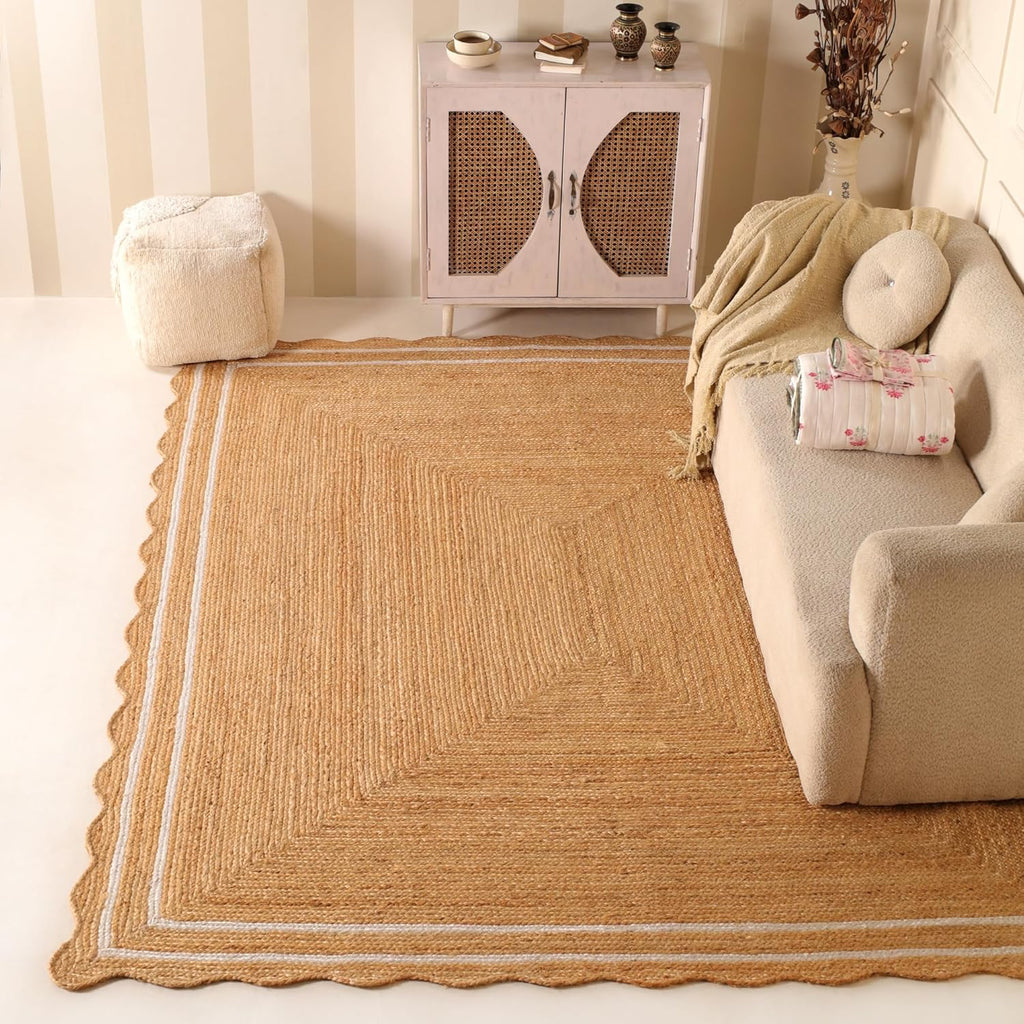 Natural Wave Jute Area Rug – Large Handcrafted Braided Floor Rug for Home Décor, 6x9 Feet