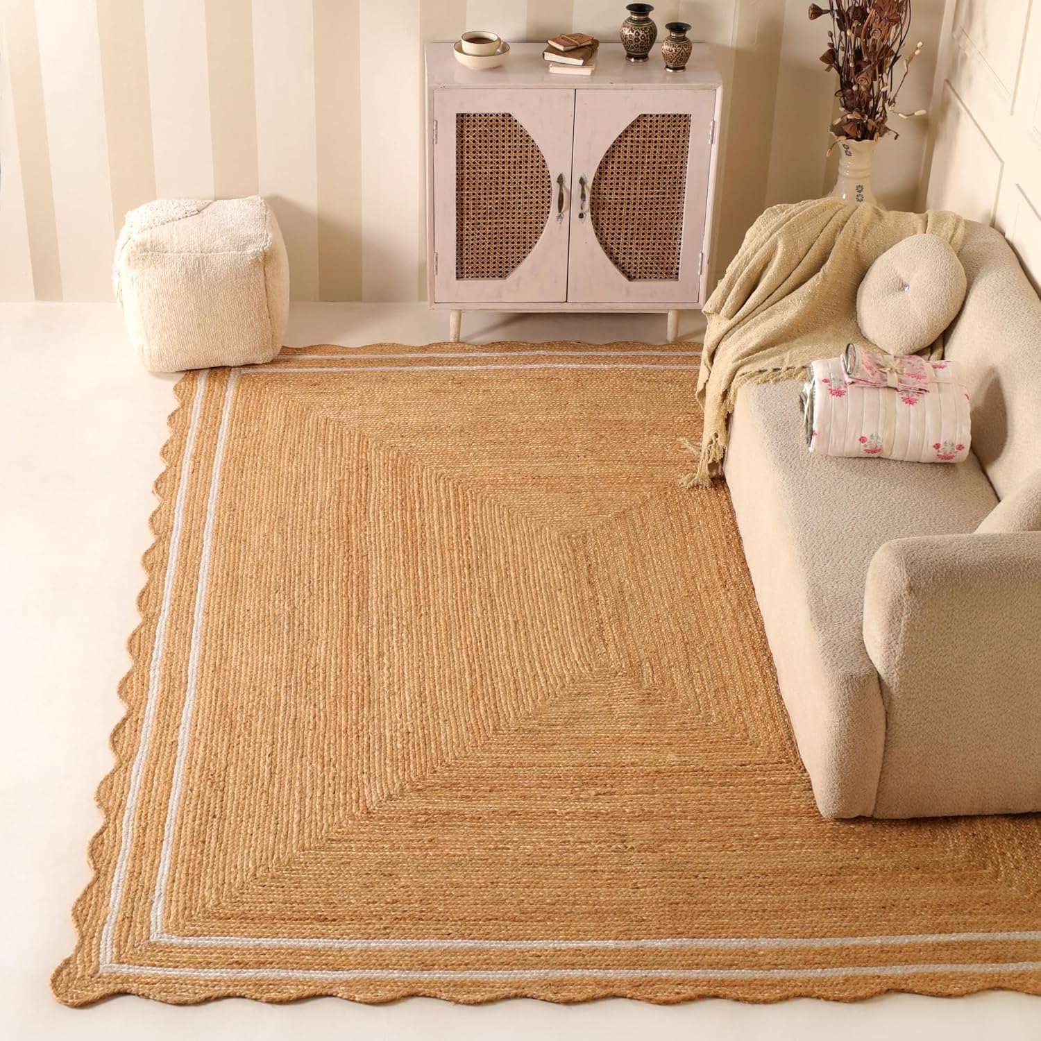 Natural Wave Jute Area Rug – Large Handcrafted Braided Floor Rug for Home Décor, 6x9 Feet