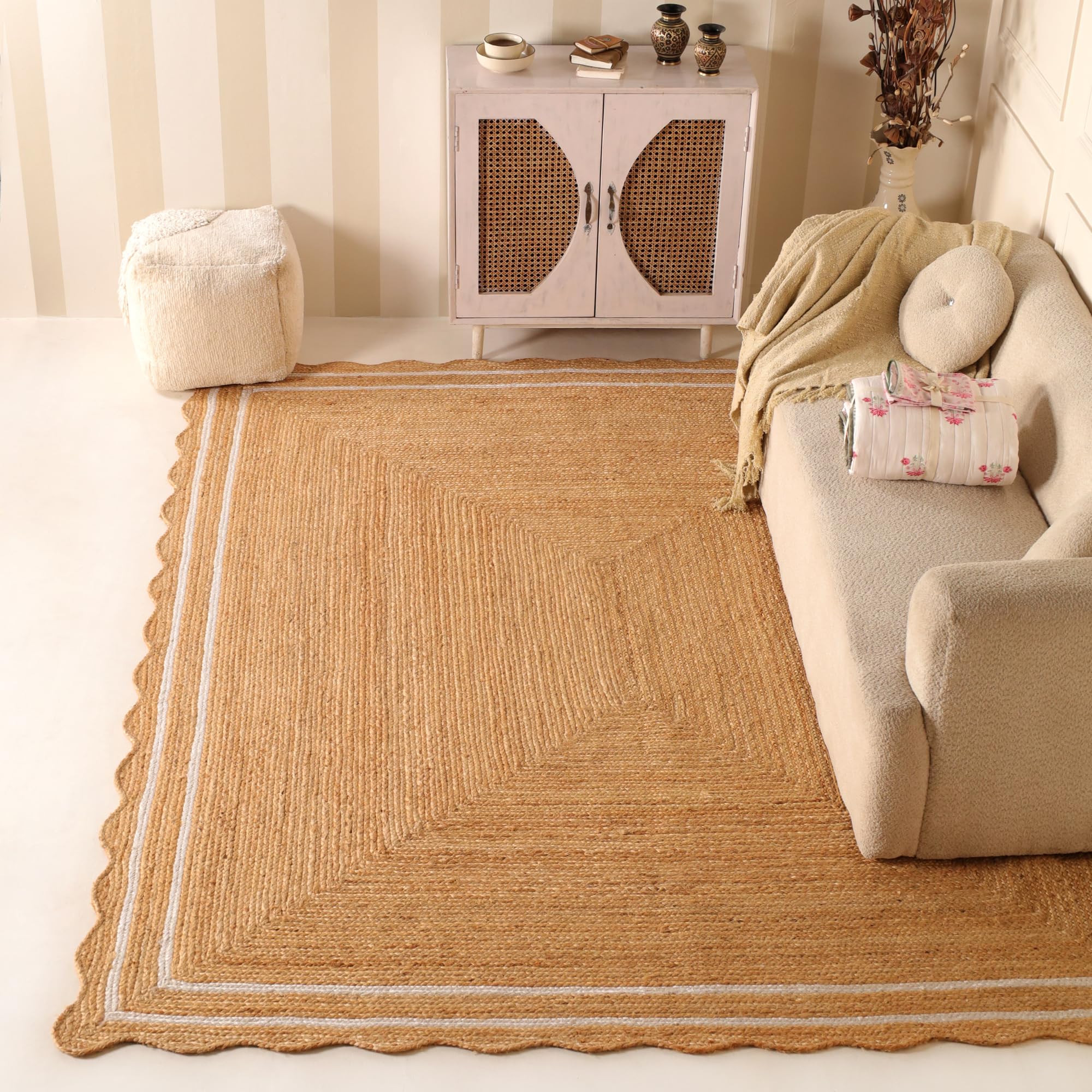 Natural Wave Jute Area Rug – Large Handcrafted Braided Floor Rug for Home Décor, 6x9 Feet