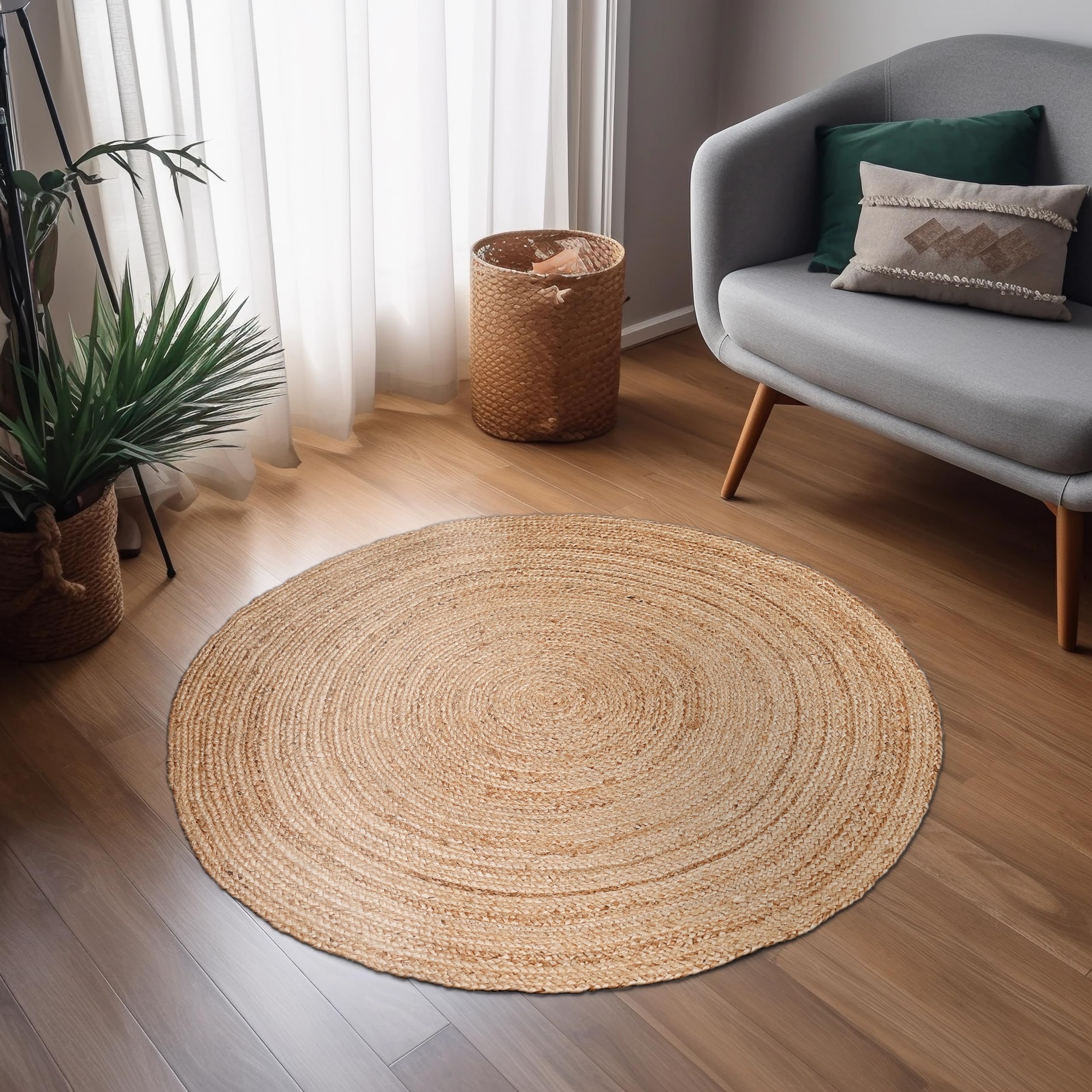 Ramanta Home Hand Woven Jute Braided Rug 2'x3' - Natural, Boho Reversible Floor Carpet for Living Room, Farmhouse Accent Rugs for Kitchen, Nursery, Kids Room, Bedroom, Patio - 24X36 Inch