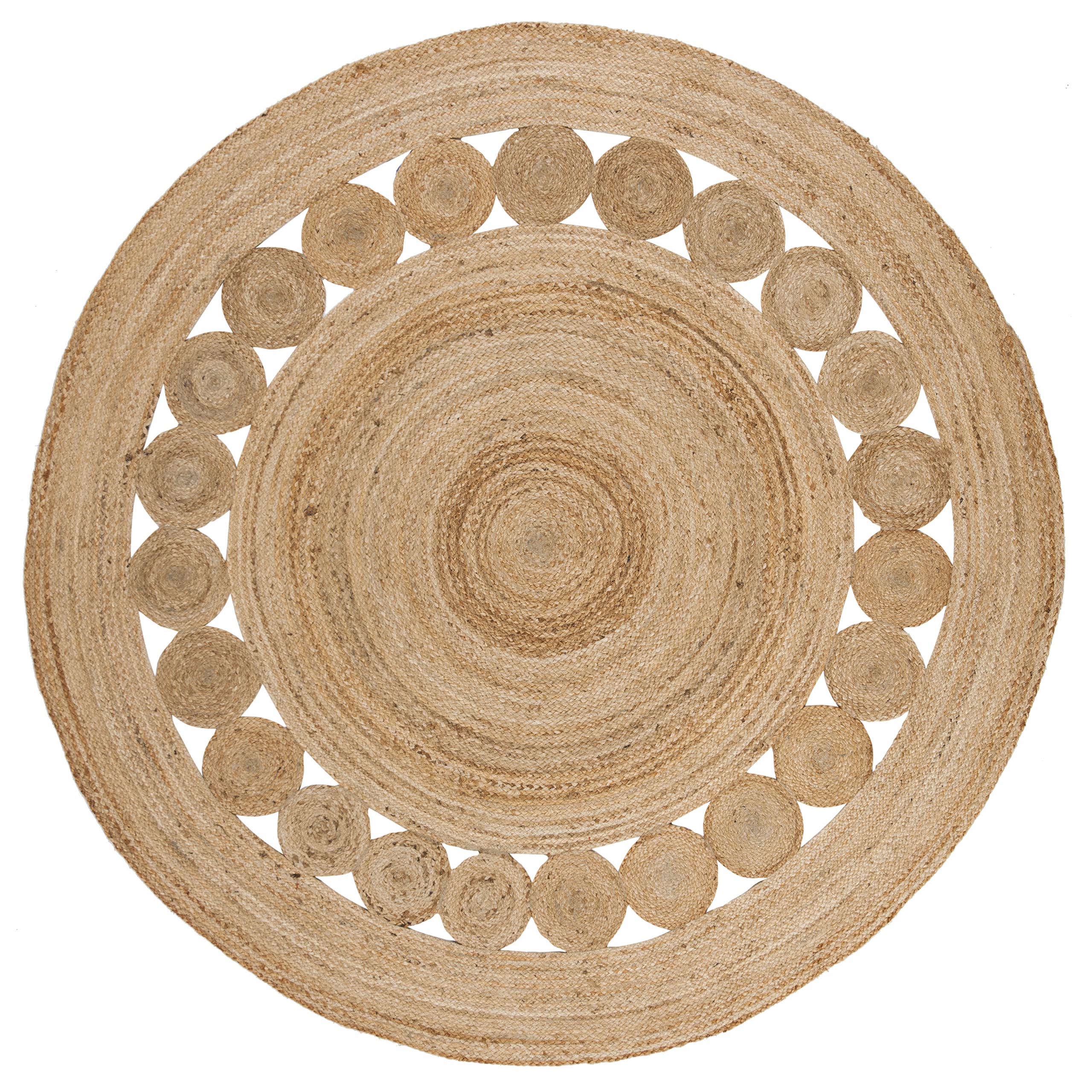 SAFAVIEH Area Rug 4' Round - Natural Fiber Collection - Natural Brown, Handmade Jute, Boho Farmhouse Braided Design (NF364A)