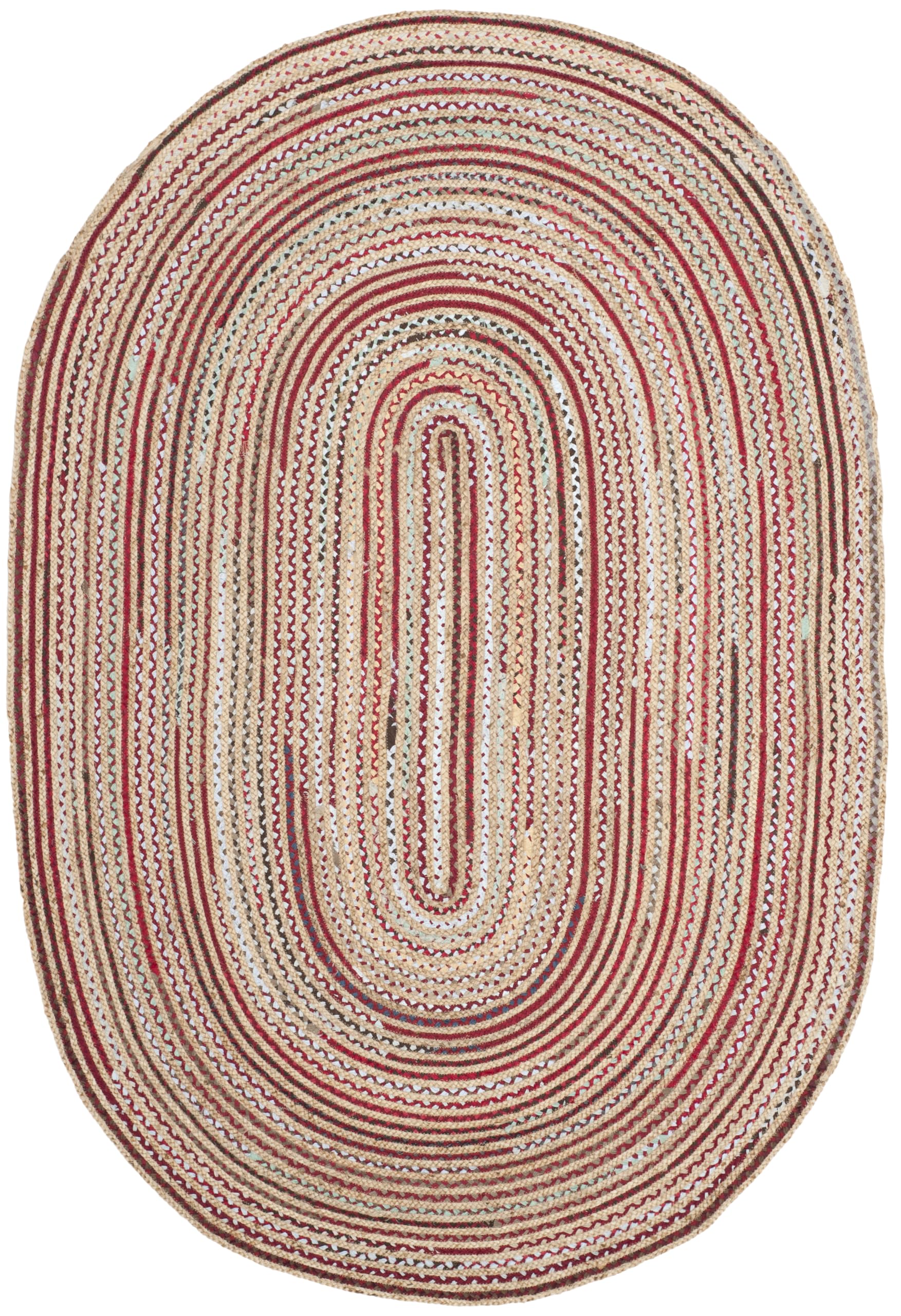 SAFAVIEH Cape Cod Collection Area Rug - 6' x 9' Oval, Natural & Multi, Handmade Boho Braided Jute, Ideal for High Traffic Areas in Living Room, Bedroom (CAP251A)