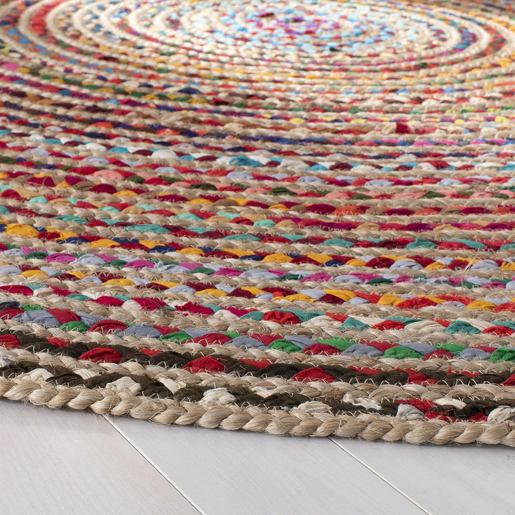 SAFAVIEH Cape Cod Collection Area Rug - 6' x 9' Oval, Natural & Multi, Handmade Boho Braided Jute, Ideal for High Traffic Areas in Living Room, Bedroom (CAP251A)