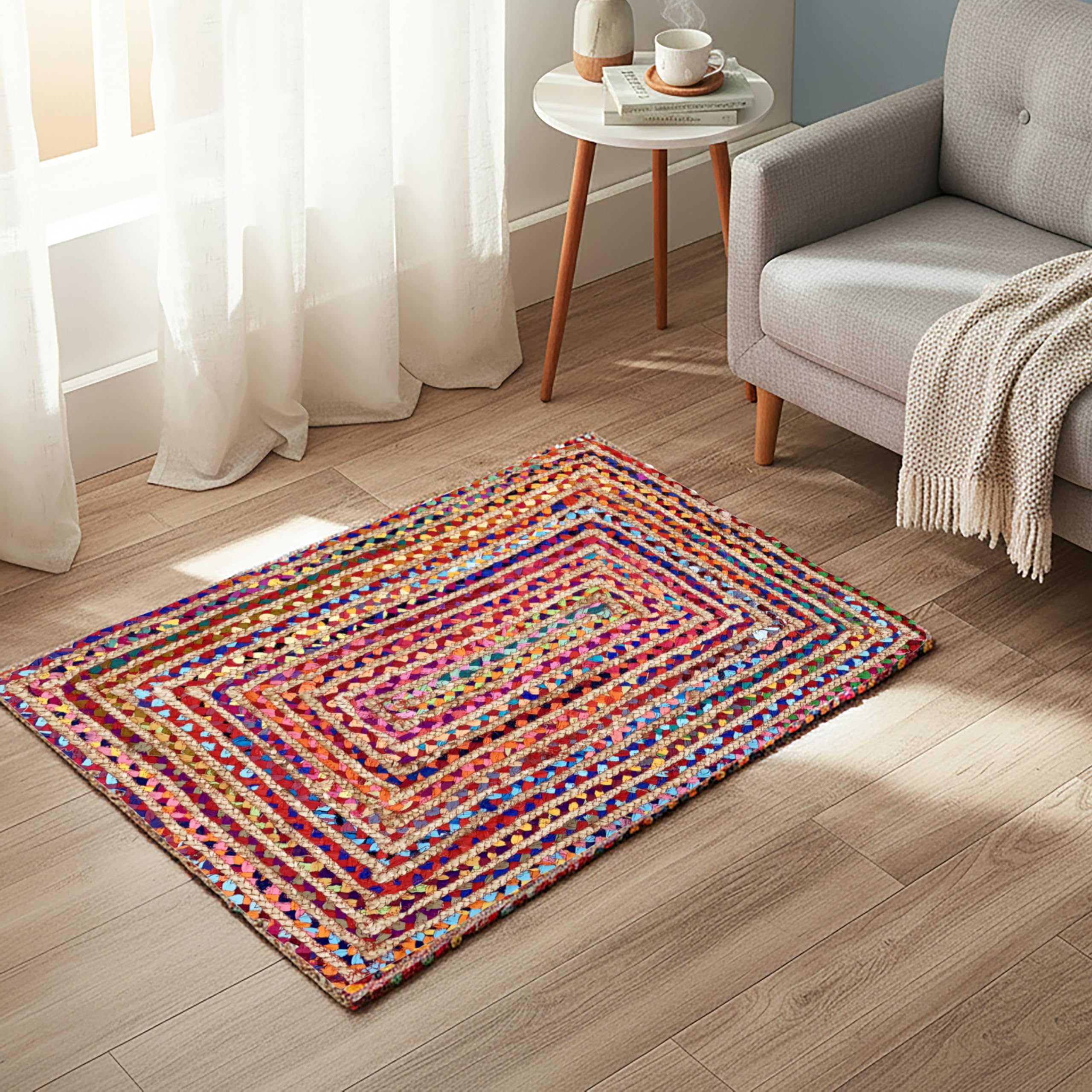 Ramanta Home Hand Woven Jute Braided Rug 2'x3' - Natural, Boho Reversible Floor Carpet for Living Room, Farmhouse Accent Rugs for Kitchen, Nursery, Kids Room, Bedroom, Patio - 24X36 Inch