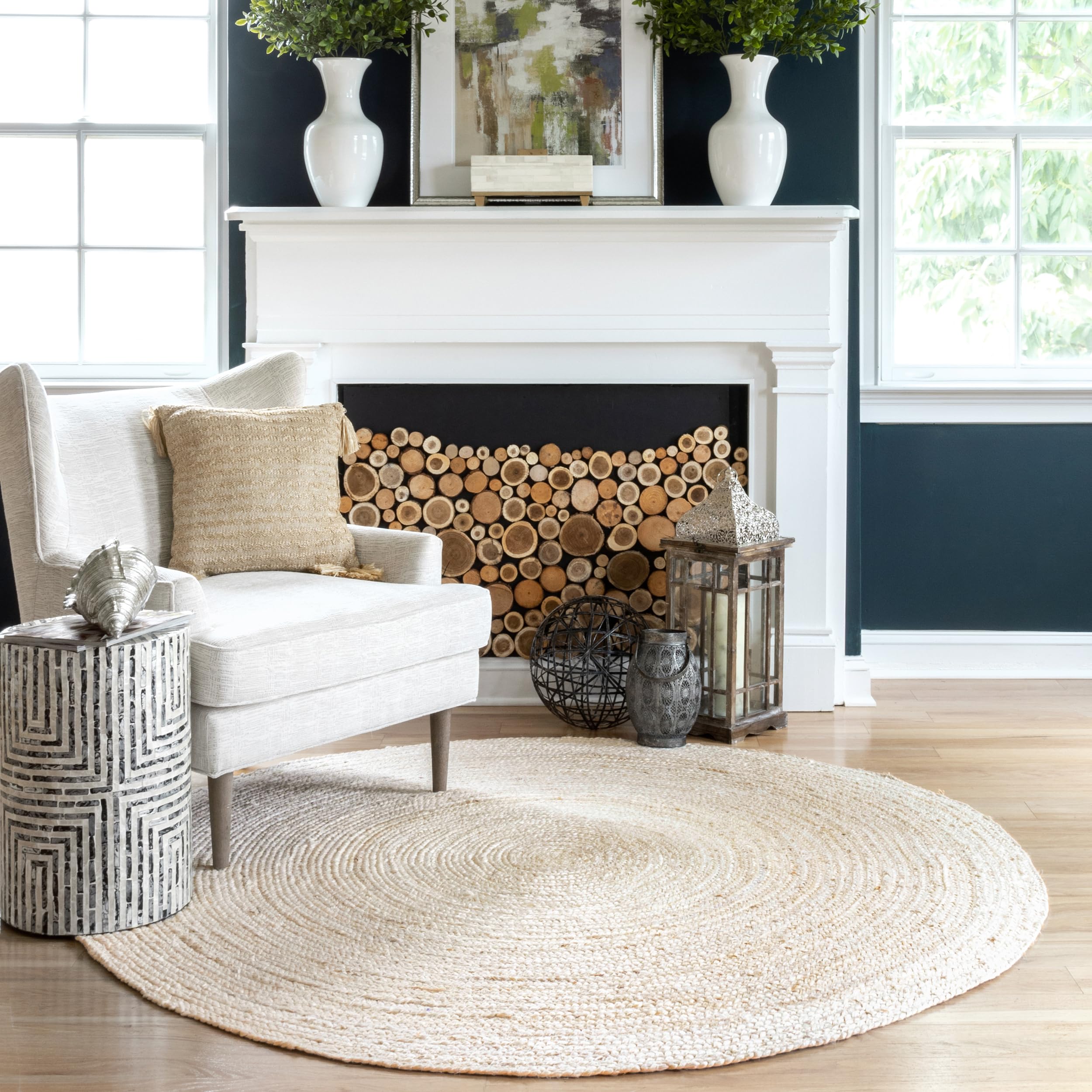 nuLOOM 6x9 Rigo Jute Hand Woven Area Rug, Natural, Solid Farmhouse Design, Natural Fiber, For Bedroom, Living Room, Dining Room, Hallway, Office, Kitchen, Entryway