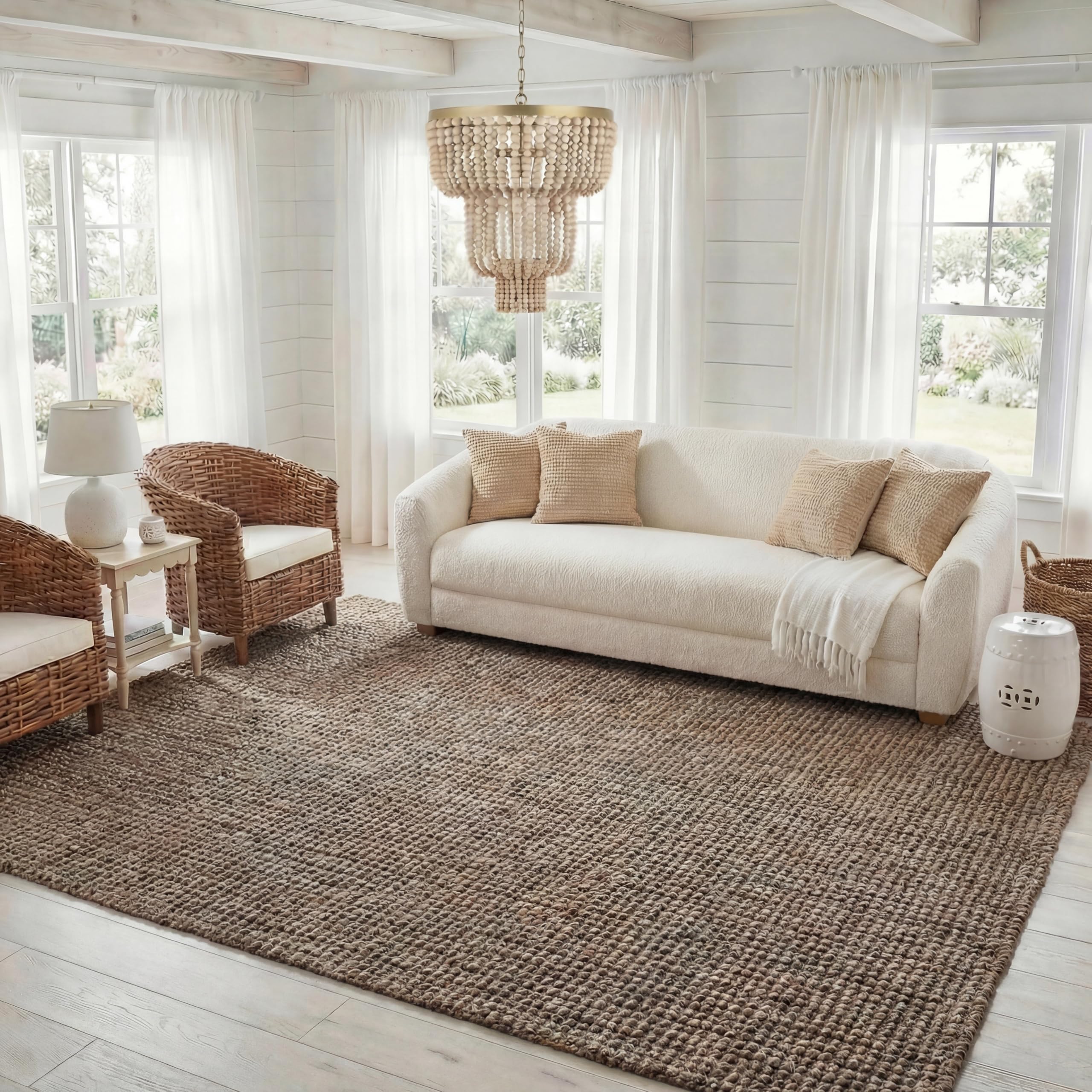 SAFAVIEH Area Rug 9x12 - Natural Fiber Collection - Large - Natural Brown, Handmade Jute, Farmhouse Style, Chunky Textured Thick Pile (NF447A)