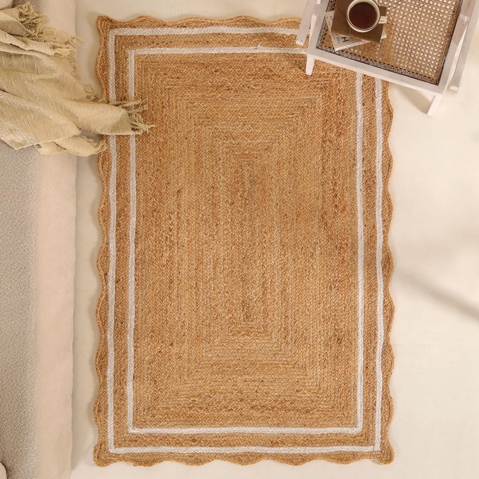 Natural Wave Jute Area Rug – Large Handcrafted Braided Floor Rug for Home Décor, 6x9 Feet