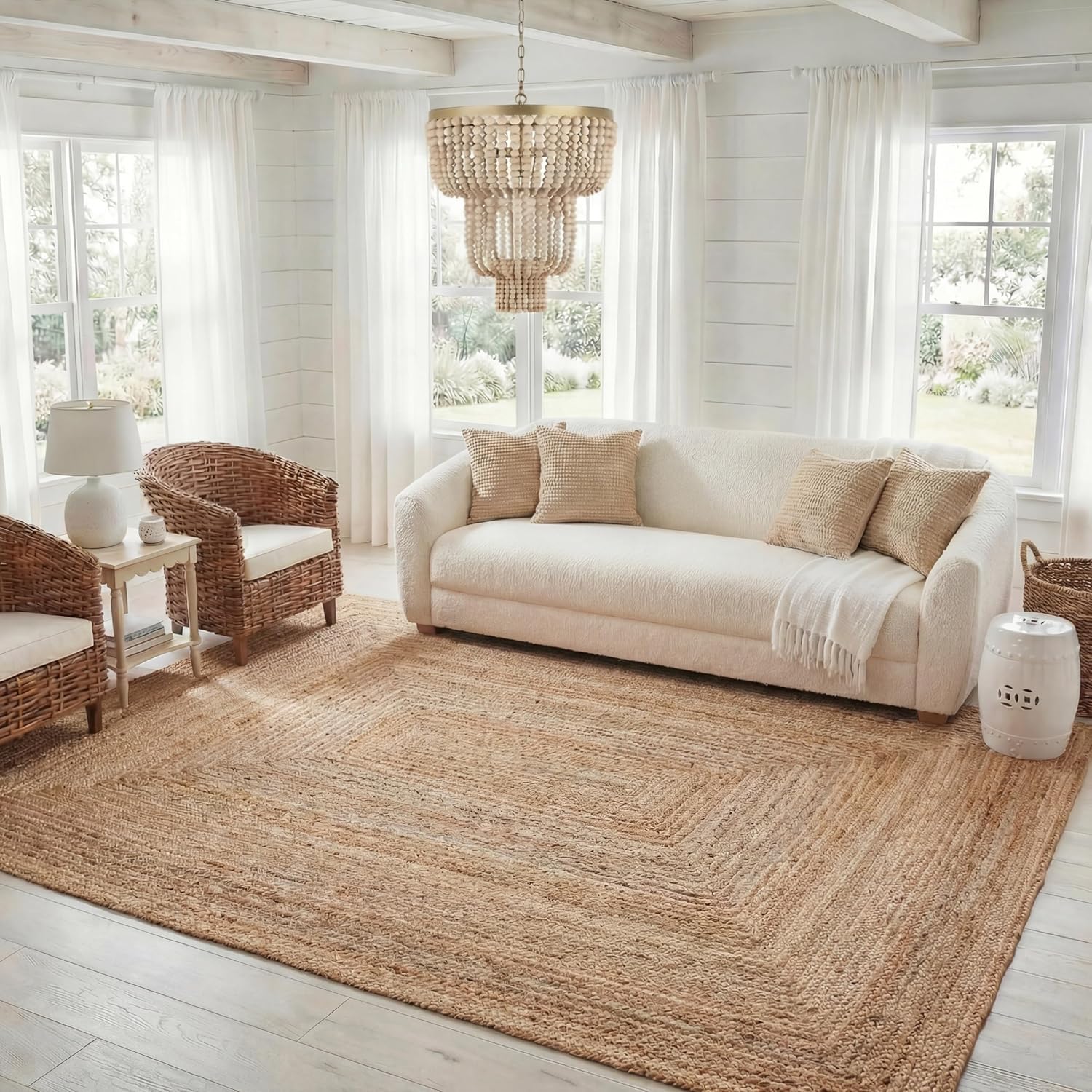 SAFAVIEH Area Rug 6x9 - Cape Cod Collection - Natural Brown, Handmade Braided Flat Weave Jute (CAP252A)