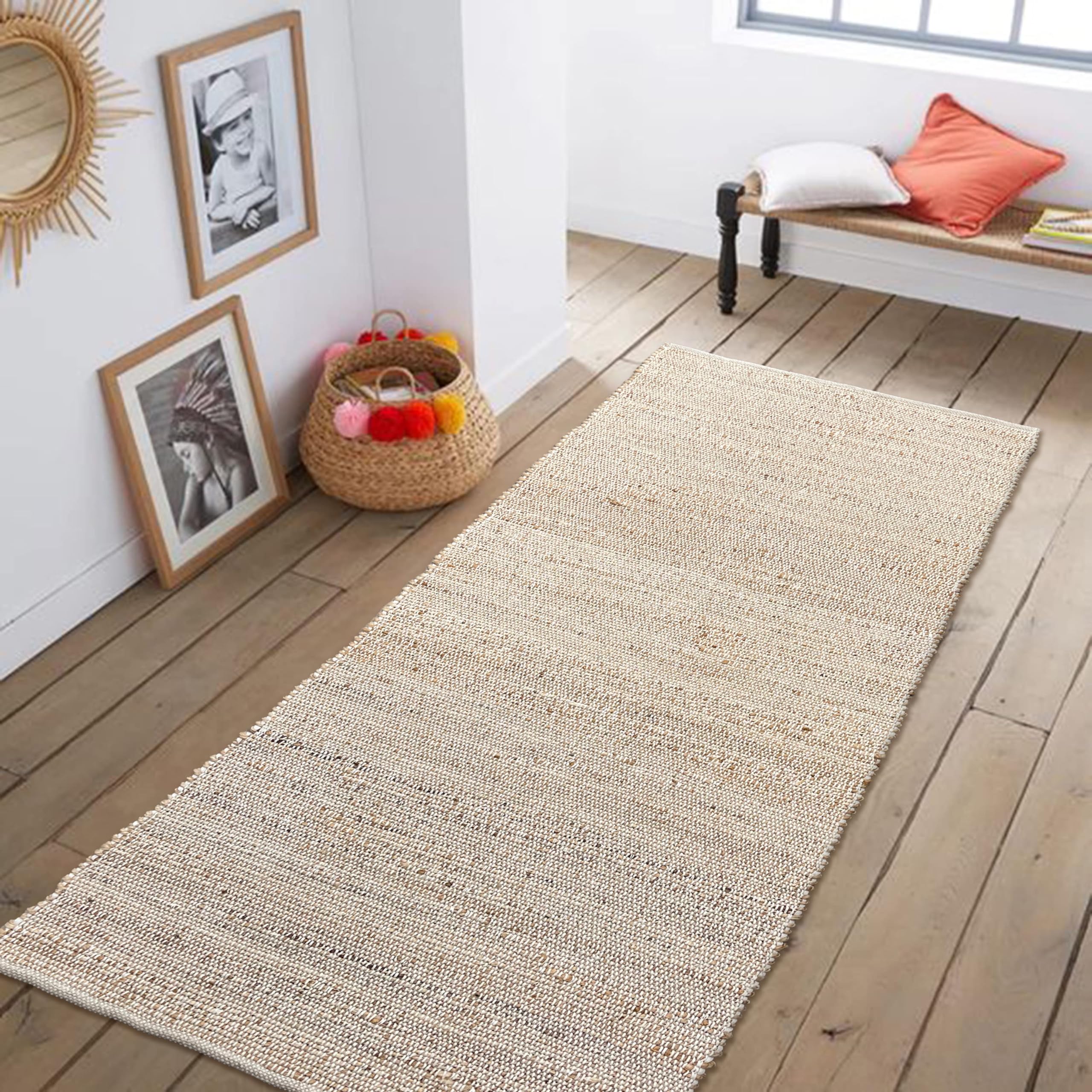Chardin home 5x7 Jute Cotton Hand Woven Area Rug, Natural Jute Braided Boho Farmhouse Rug, Rustic Vintage Reversible Natural Fiber Rug for Living Room, Bedroom, Dining Room, Office, or Entryway.