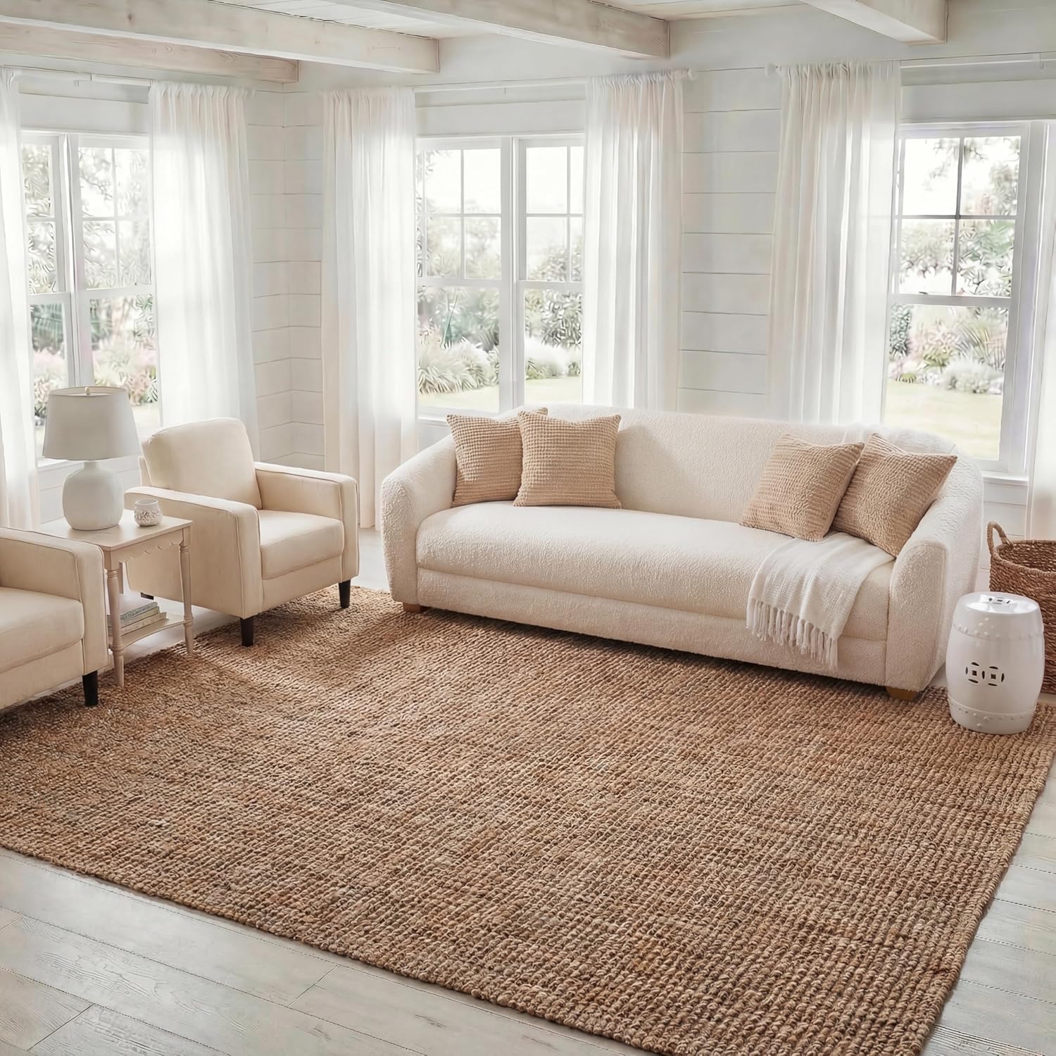 SAFAVIEH Area Rug 9x12 - Natural Fiber Collection - Large - Natural Brown, Handmade Jute, Farmhouse Style, Chunky Textured Thick Pile (NF447A)