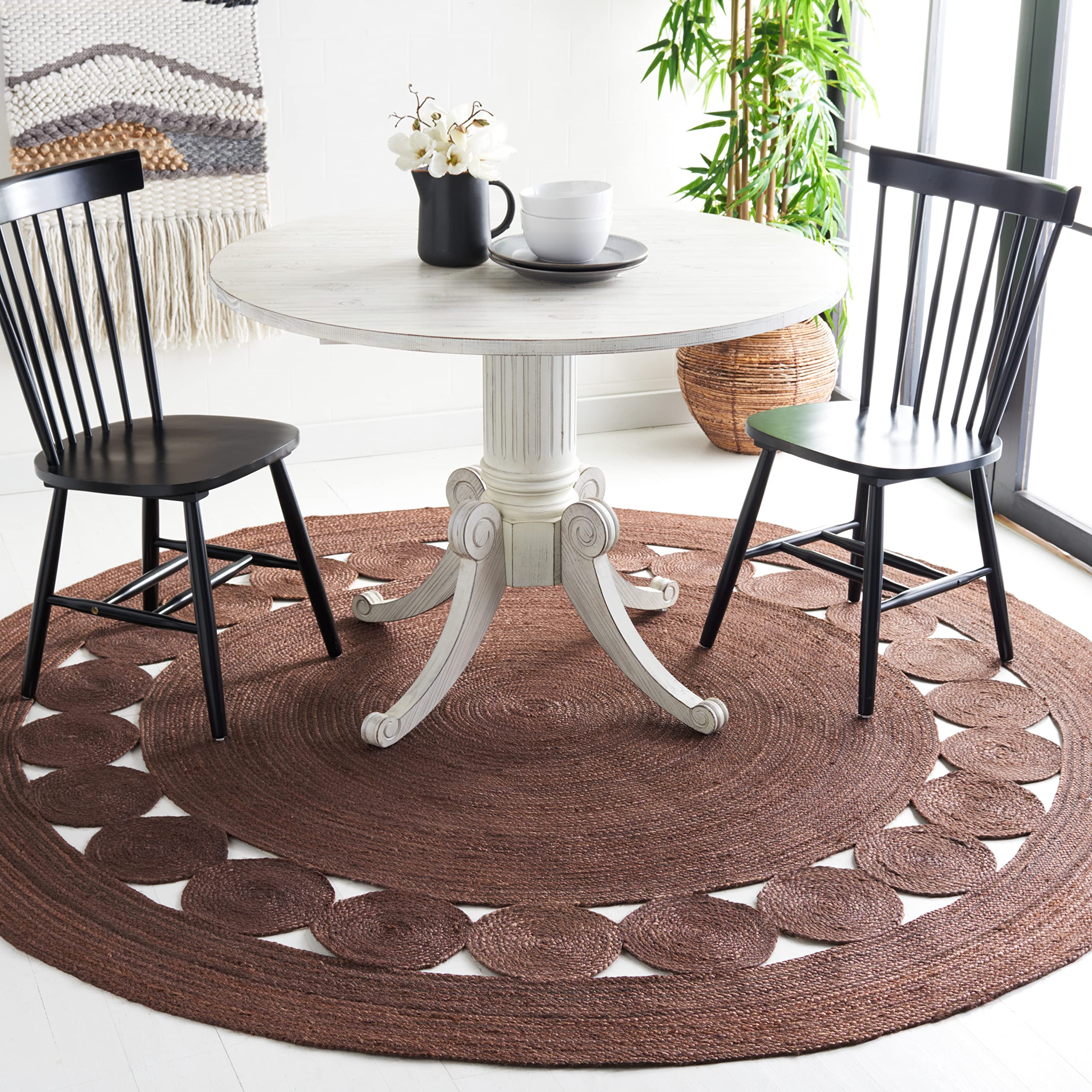 SAFAVIEH Area Rug 4' Round - Natural Fiber Collection - Natural Brown, Handmade Jute, Boho Farmhouse Braided Design (NF364A)
