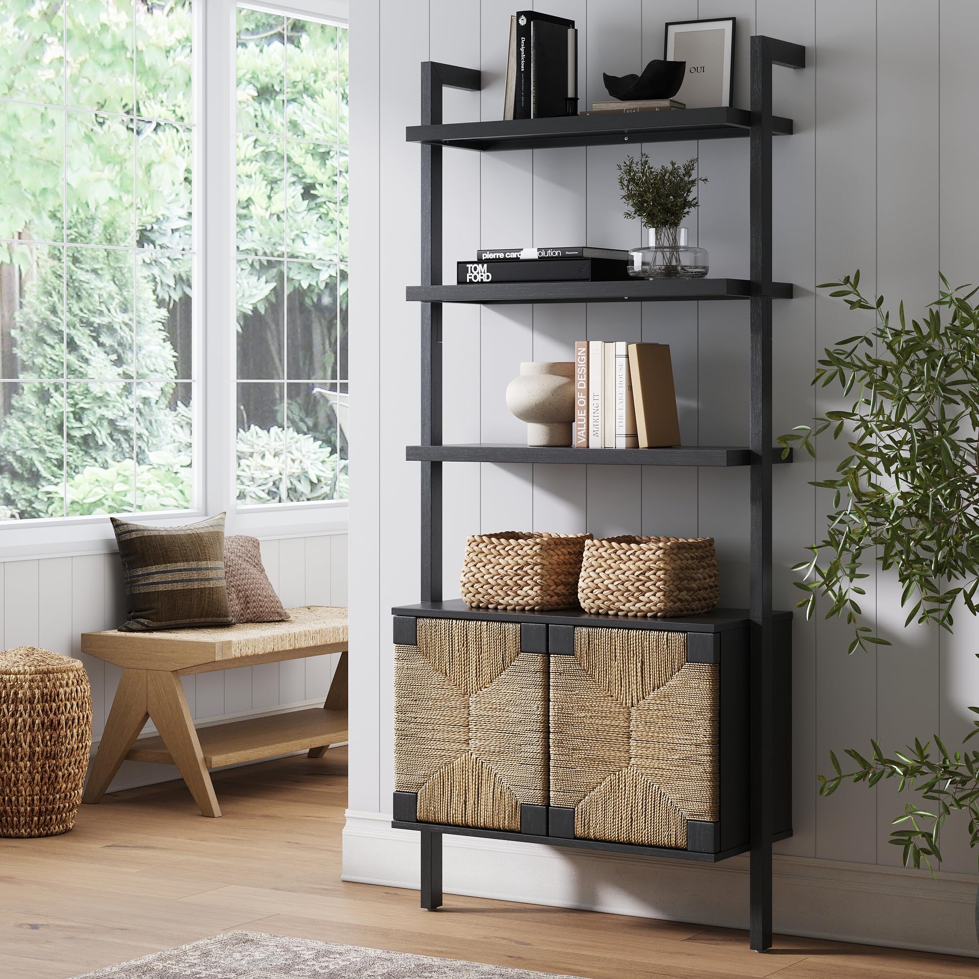 Nathan James Beacon Bohemian 5 Tier Bookshelf, Wall Mounted Bookcase, Solid Wood Bookshelf in Warm Pine
