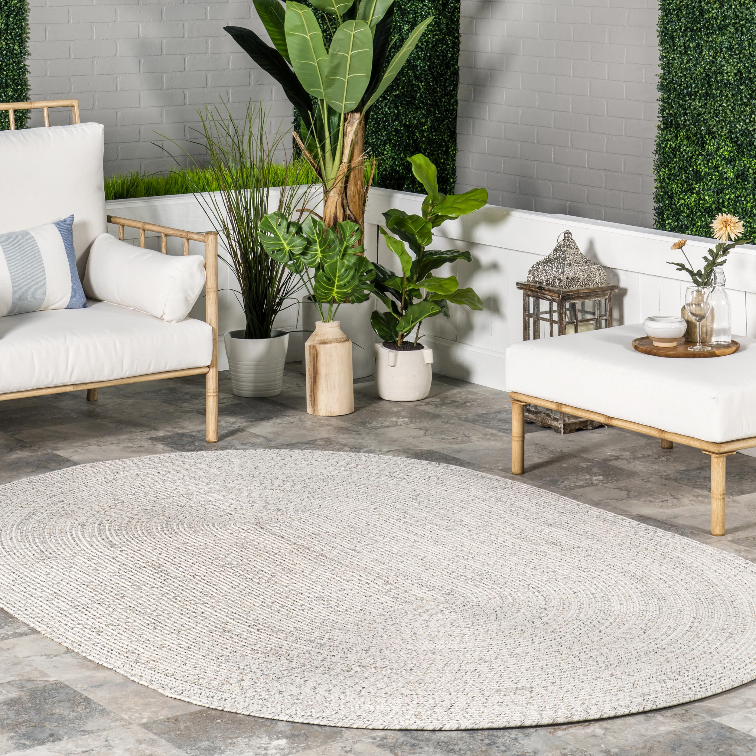 nuLOOM 5' x 8' Solid Hand Braided Indoor/Outdoor Area Rug, Pet-Friendly, High Traffic, Weather Resistant, for Patio, Balcony, Bedroom, Living Room, Dining Room, Wynn Tan