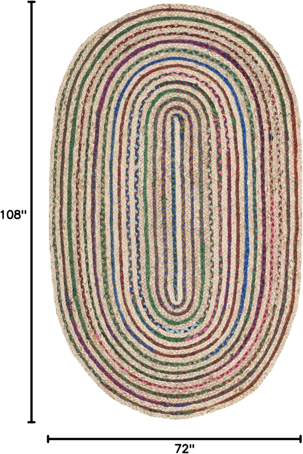 SAFAVIEH Cape Cod Collection Area Rug - 6' x 9' Oval, Natural & Multi, Handmade Boho Braided Jute, Ideal for High Traffic Areas in Living Room, Bedroom (CAP251A)