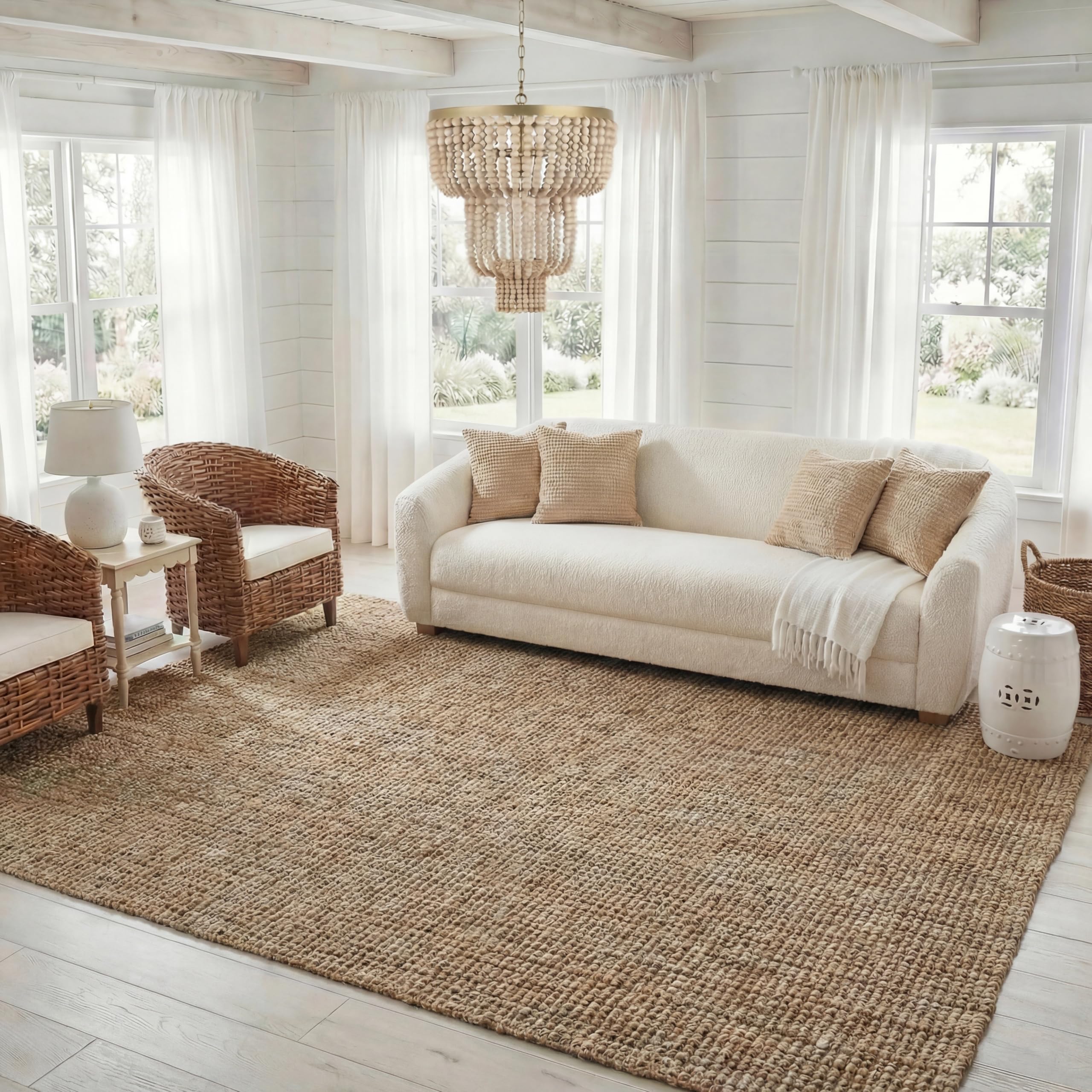 SAFAVIEH Area Rug 9x12 - Natural Fiber Collection - Large - Natural Brown, Handmade Jute, Farmhouse Style, Chunky Textured Thick Pile (NF447A)