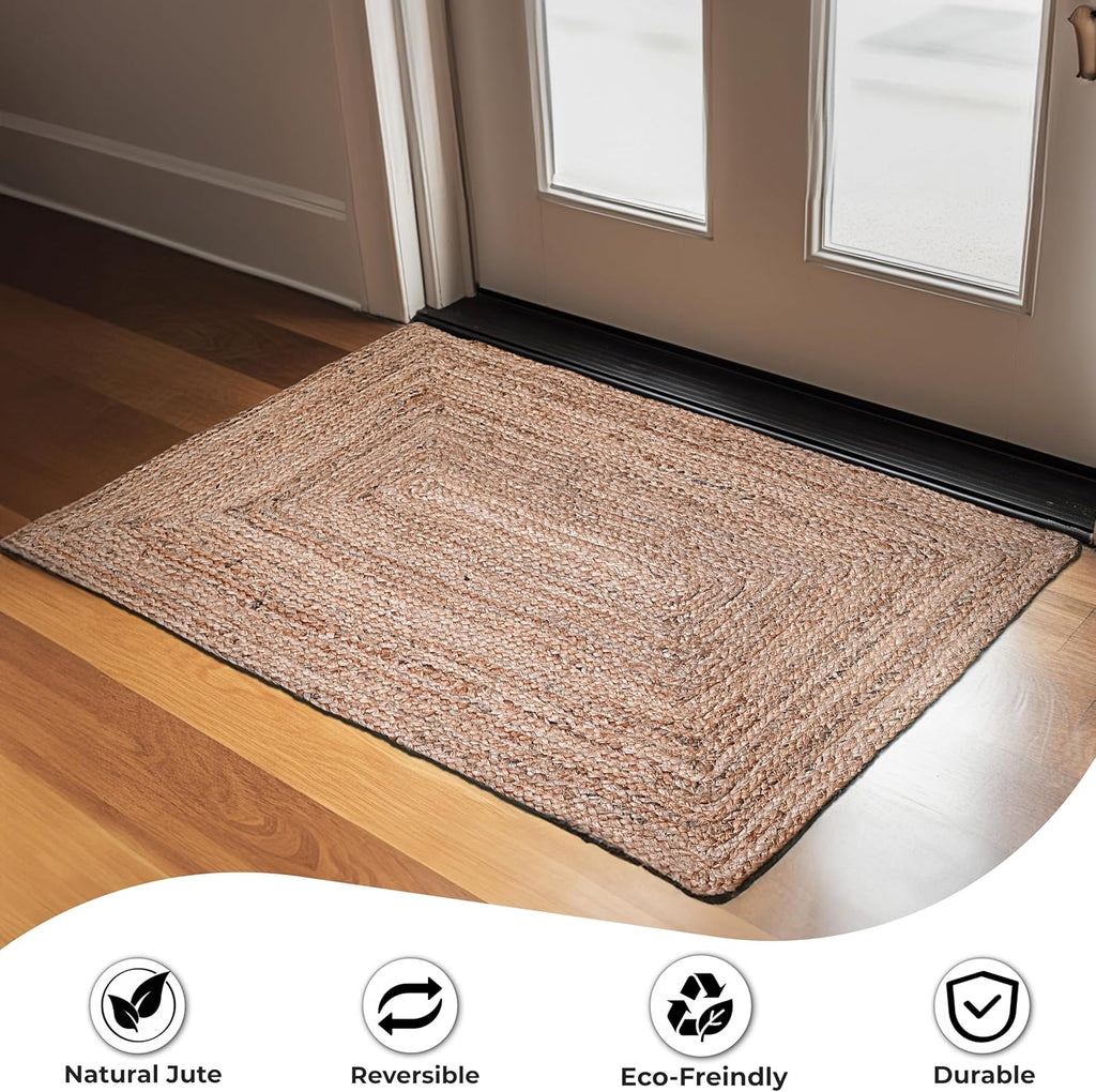Ramanta Home Hand Woven Jute Braided Rug 2'x3' - Natural, Boho Reversible Floor Carpet for Living Room, Farmhouse Accent Rugs for Kitchen, Nursery, Kids Room, Bedroom, Patio - 24X36 Inch