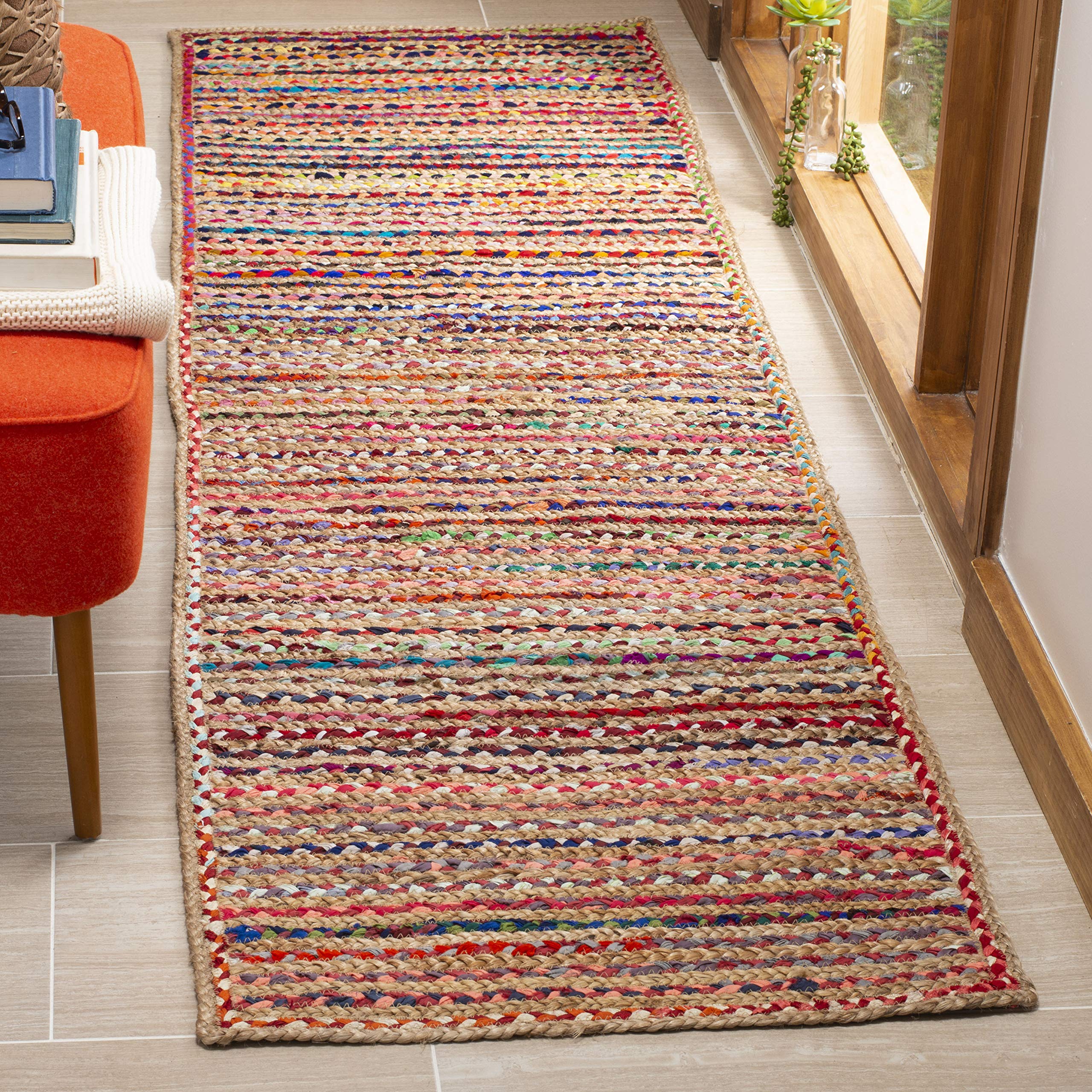 SAFAVIEH Cape Cod Collection Area Rug - 6' x 9' Oval, Natural & Multi, Handmade Boho Braided Jute, Ideal for High Traffic Areas in Living Room, Bedroom (CAP251A)