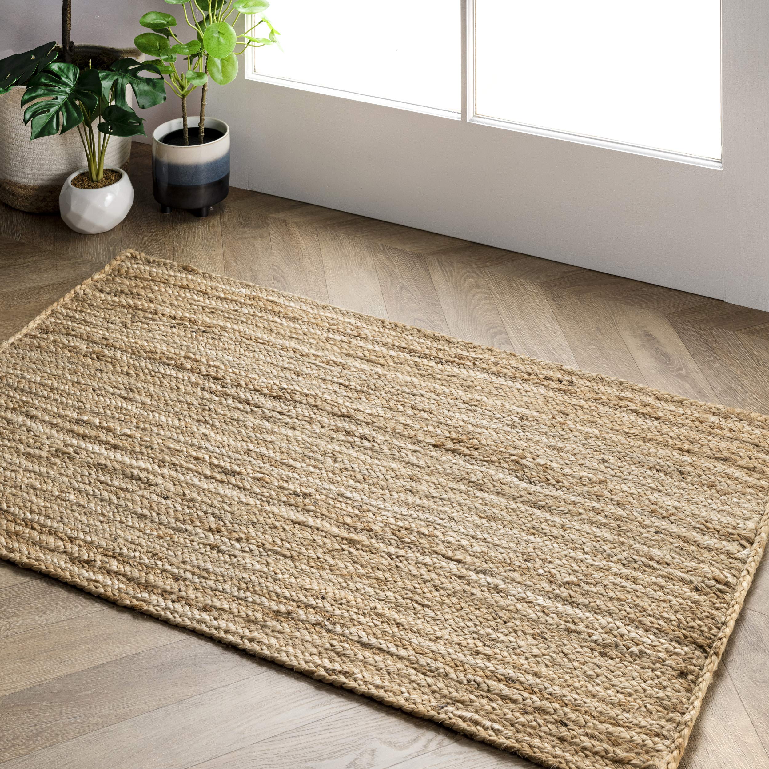 nuLOOM 6x9 Rigo Jute Hand Woven Area Rug, Natural, Solid Farmhouse Design, Natural Fiber, For Bedroom, Living Room, Dining Room, Hallway, Office, Kitchen, Entryway