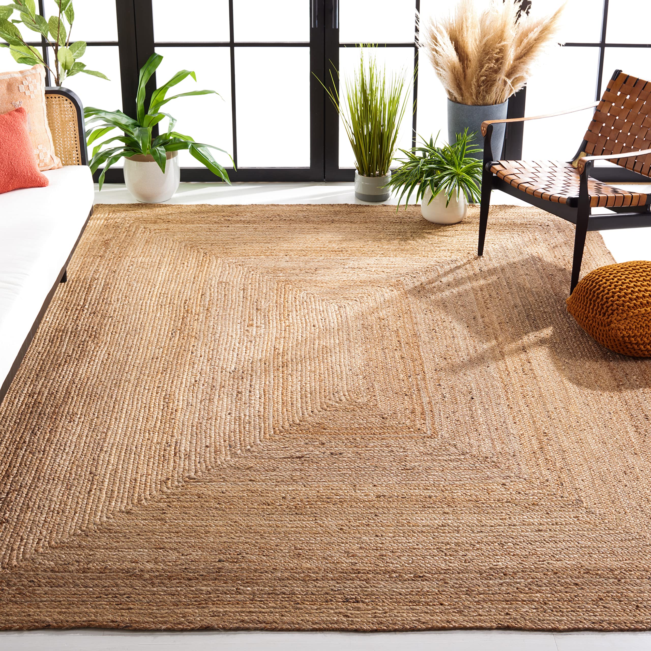 SAFAVIEH Area Rug 6x9 - Cape Cod Collection - Natural Brown, Handmade Braided Flat Weave Jute (CAP252A)