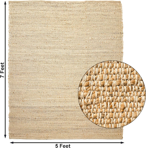 Chardin home 5x7 Jute Cotton Hand Woven Area Rug, Natural Jute Braided Boho Farmhouse Rug, Rustic Vintage Reversible Natural Fiber Rug for Living Room, Bedroom, Dining Room, Office, or Entryway.