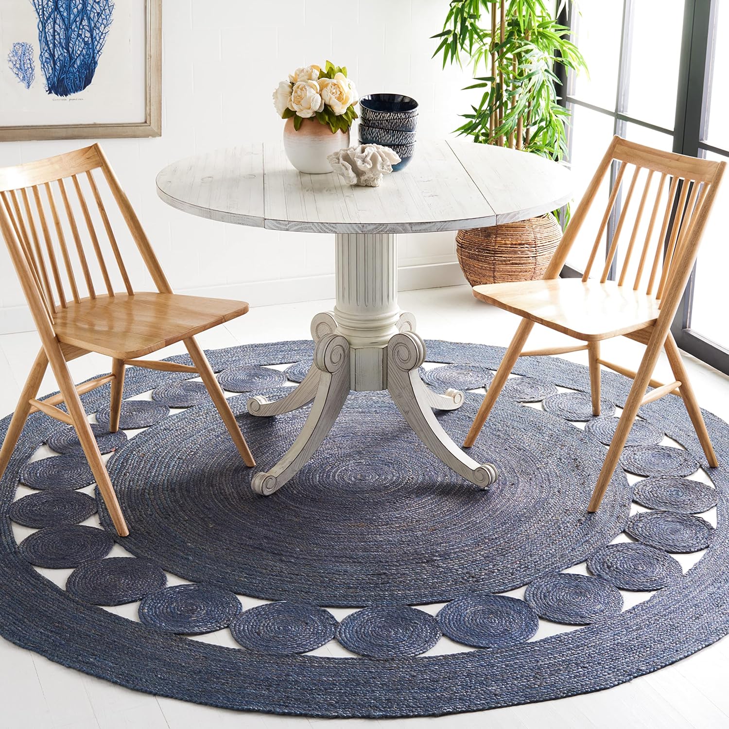 SAFAVIEH Area Rug 4' Round - Natural Fiber Collection - Natural Brown, Handmade Jute, Boho Farmhouse Braided Design (NF364A)