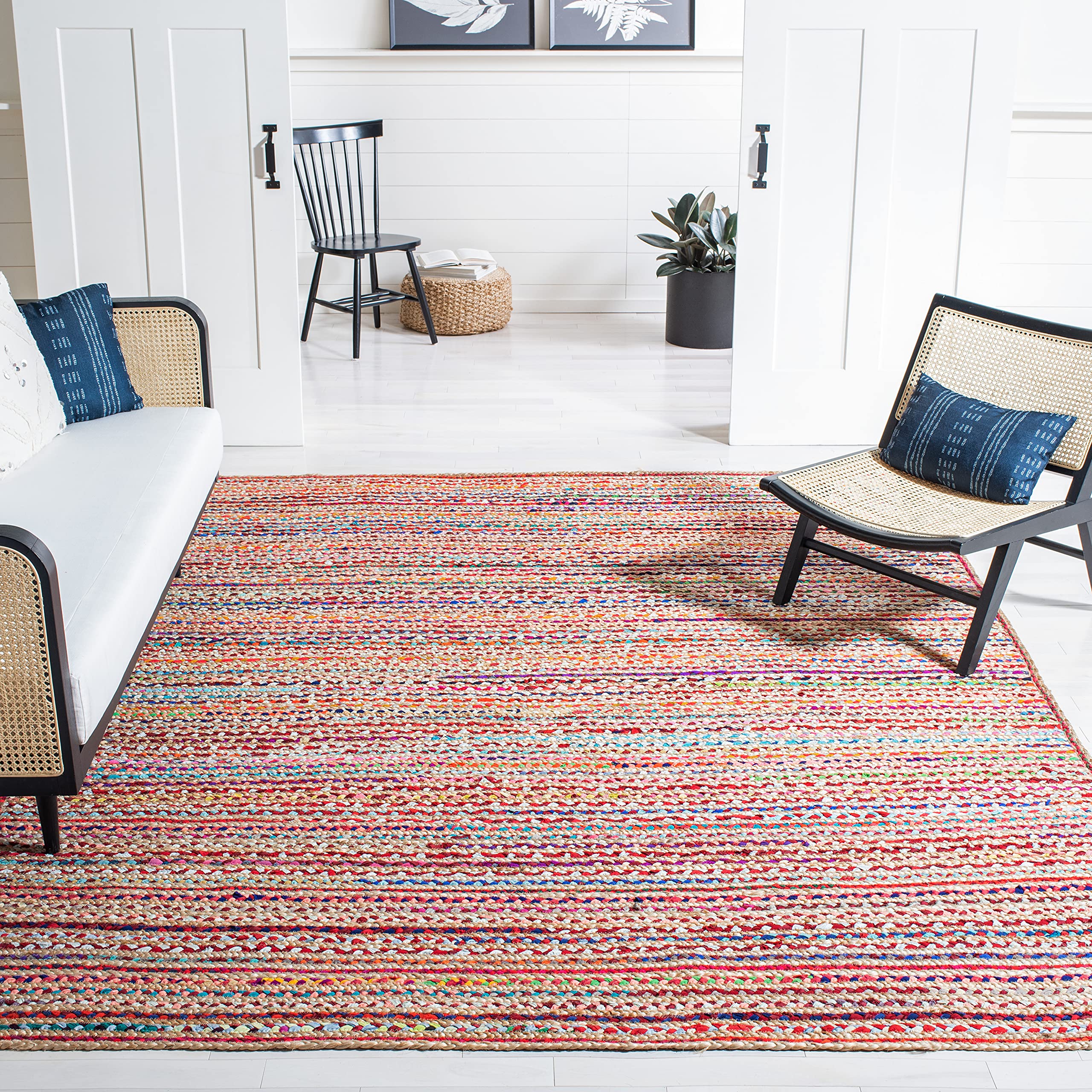 SAFAVIEH Cape Cod Collection Area Rug - 6' x 9' Oval, Natural & Multi, Handmade Boho Braided Jute, Ideal for High Traffic Areas in Living Room, Bedroom (CAP251A)