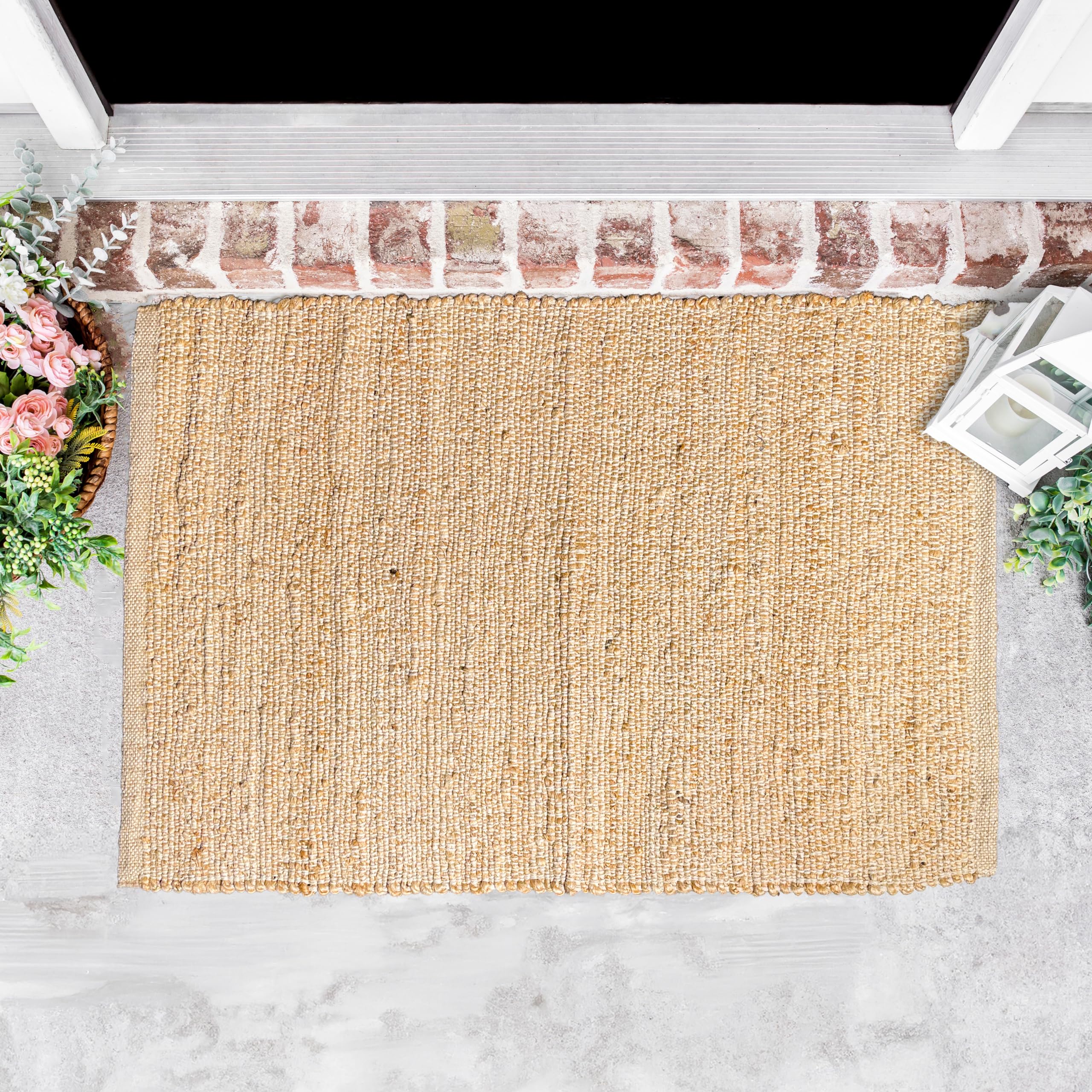 Chardin home 5x7 Jute Cotton Hand Woven Area Rug, Natural Jute Braided Boho Farmhouse Rug, Rustic Vintage Reversible Natural Fiber Rug for Living Room, Bedroom, Dining Room, Office, or Entryway.