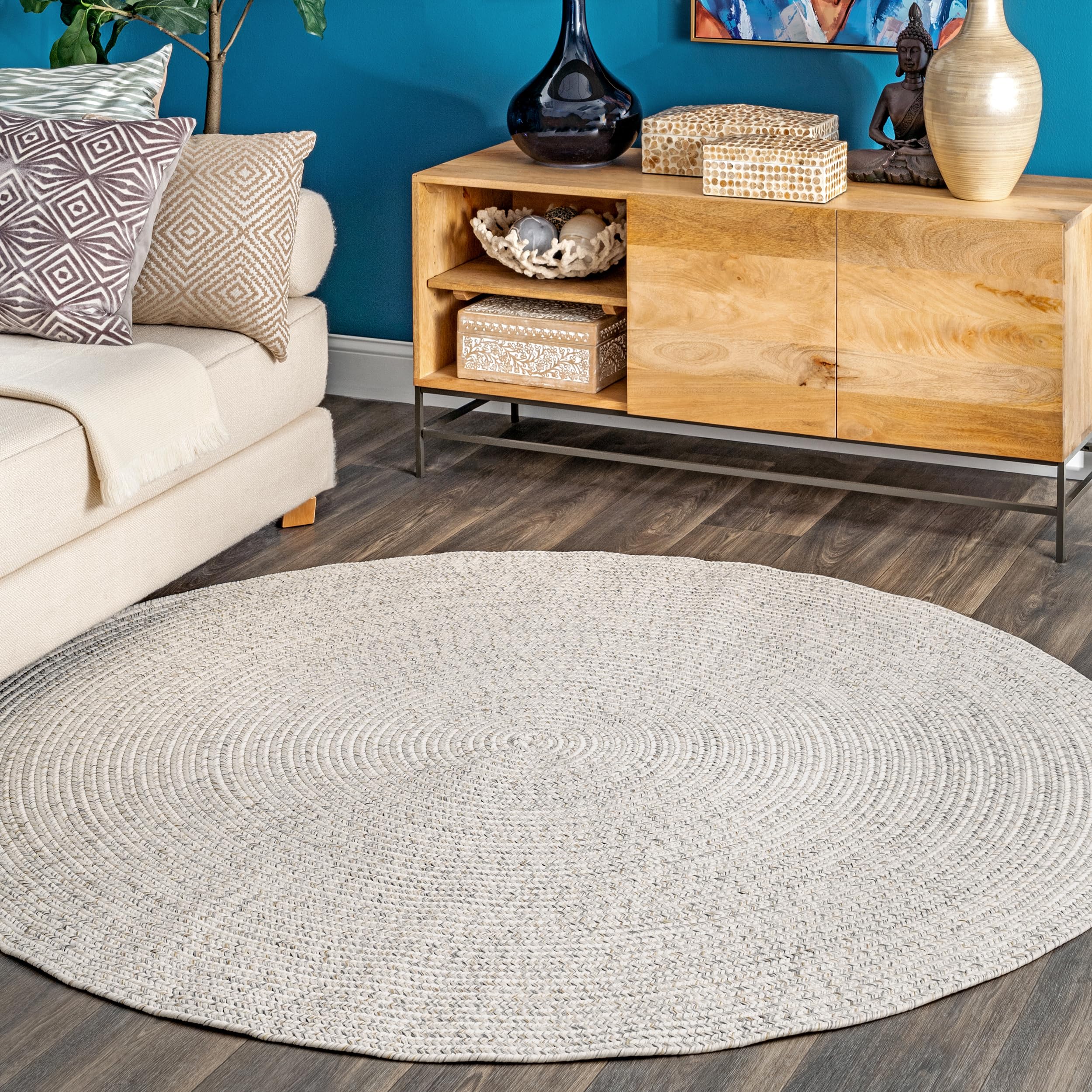 nuLOOM 5' x 8' Solid Hand Braided Indoor/Outdoor Area Rug, Pet-Friendly, High Traffic, Weather Resistant, for Patio, Balcony, Bedroom, Living Room, Dining Room, Wynn Tan