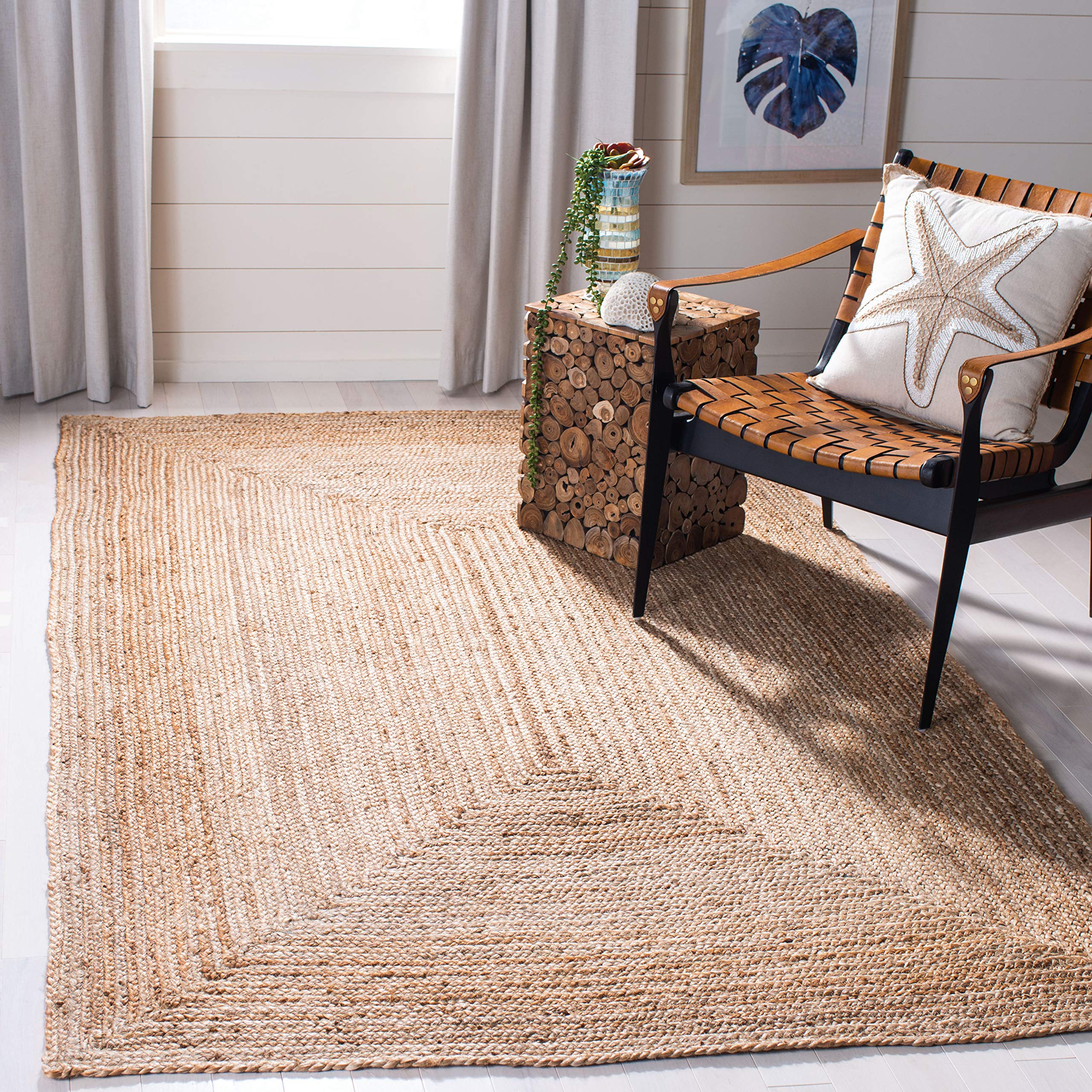 SAFAVIEH Area Rug 6x9 - Cape Cod Collection - Natural Brown, Handmade Braided Flat Weave Jute (CAP252A)